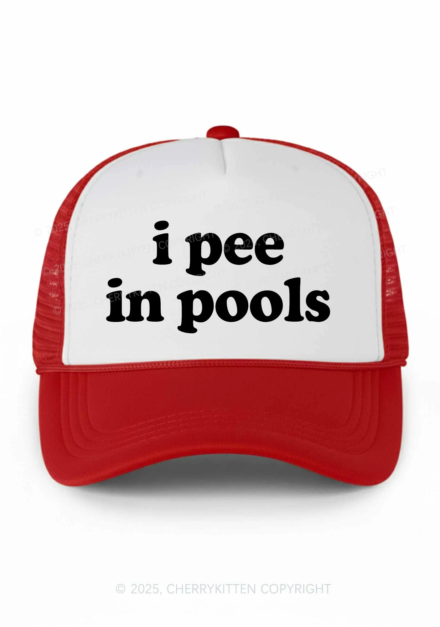 I Pee In Pools Y2K Colorblock Trucker Hat Cherrykitten - Image 4