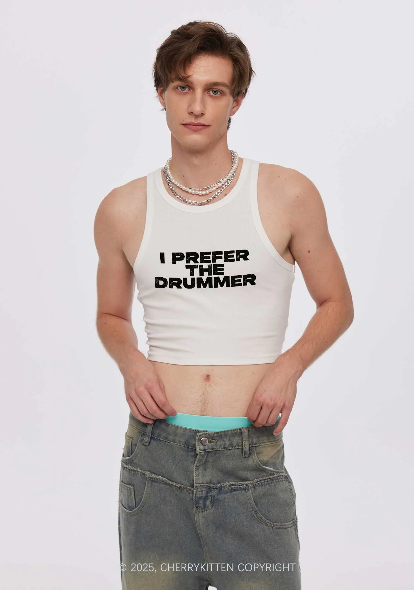 I Prefer The Drummer Y2K Crop Tank Top Cherrykitten - Image 2