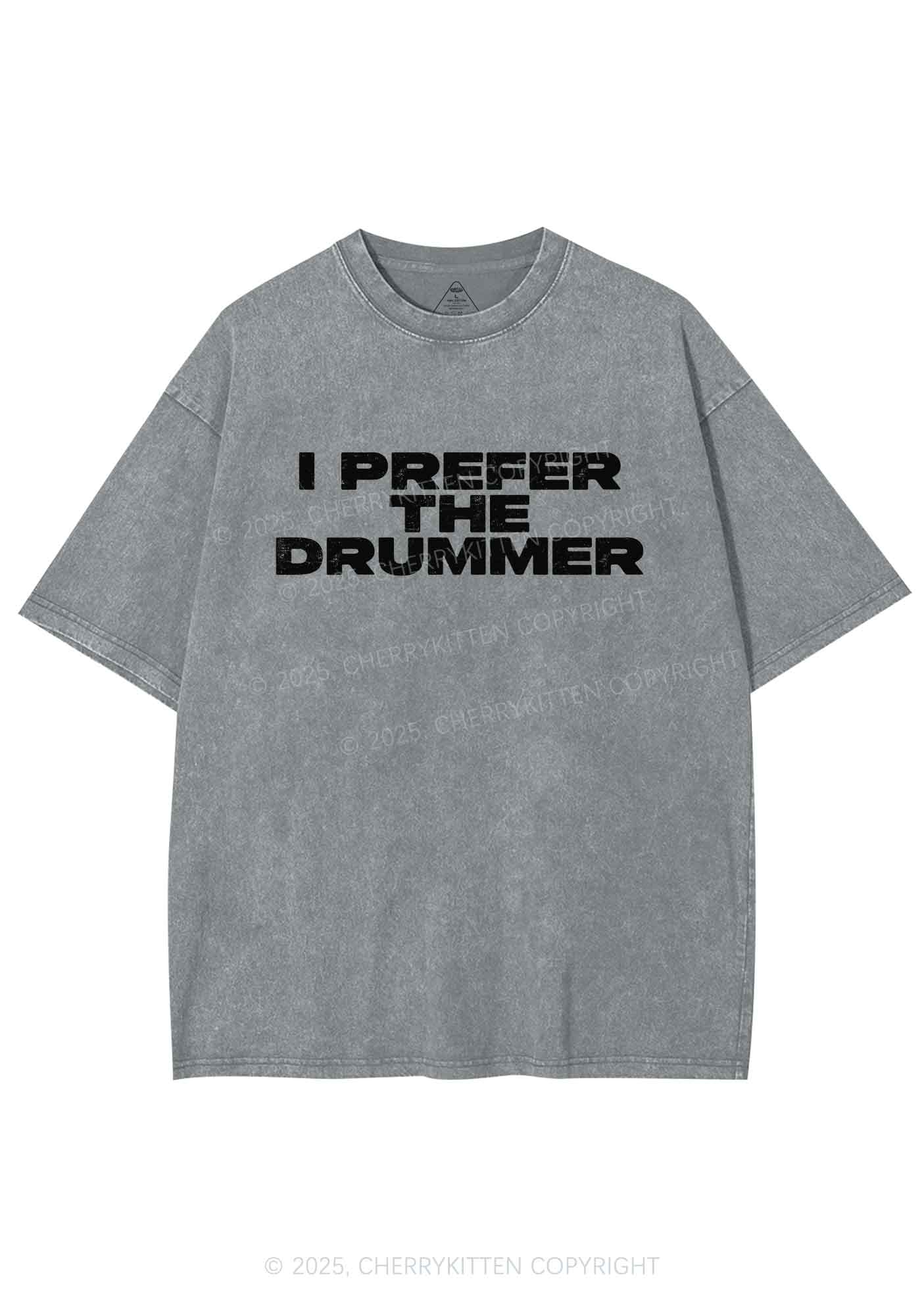 I Prefer The Drummer Y2K Shirts Washed Tee Cherrykitten - Image 6