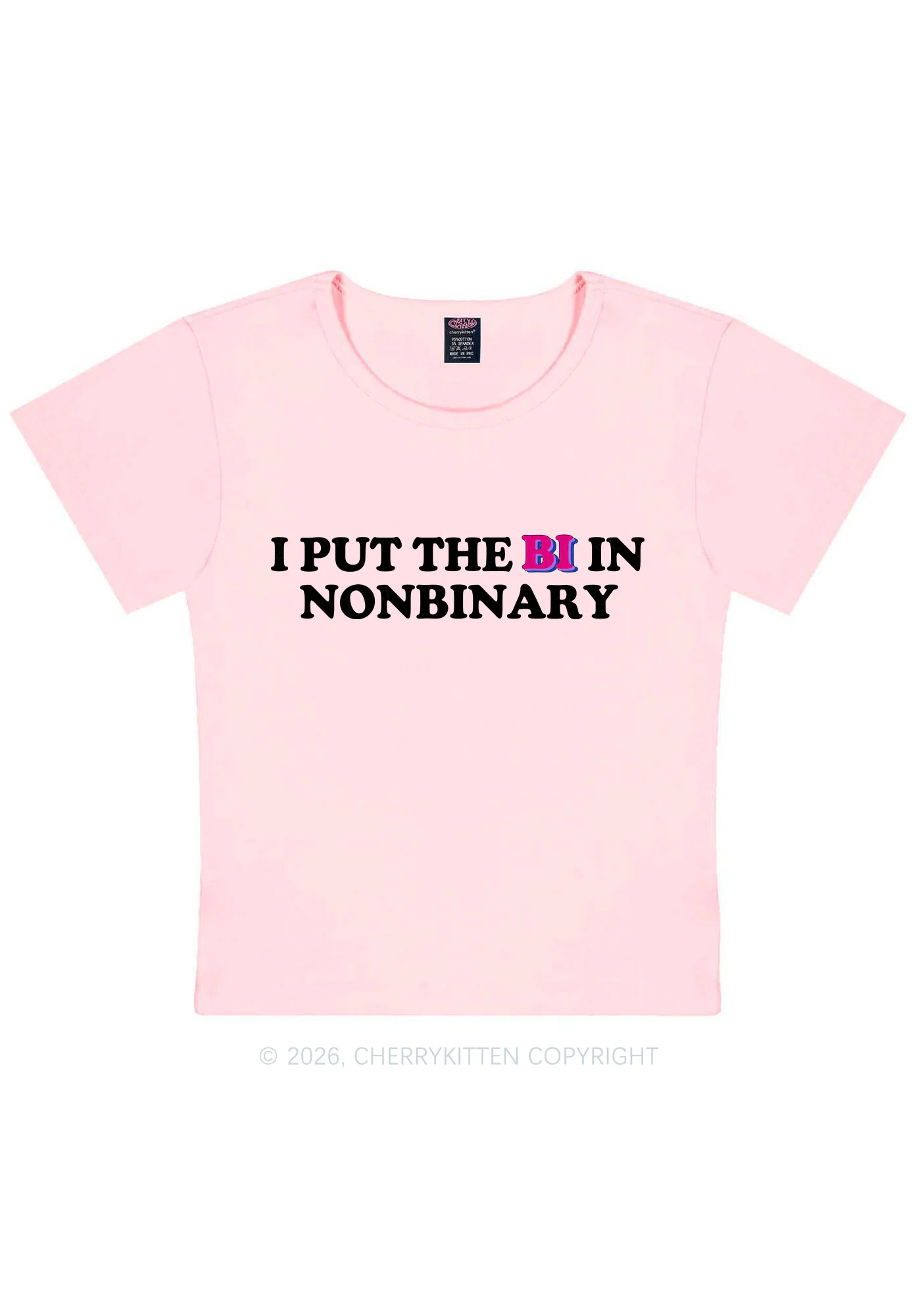 I Put The Bi In Nonbinary Pride Y2K Baby Tee Cherrykitten - Image 11