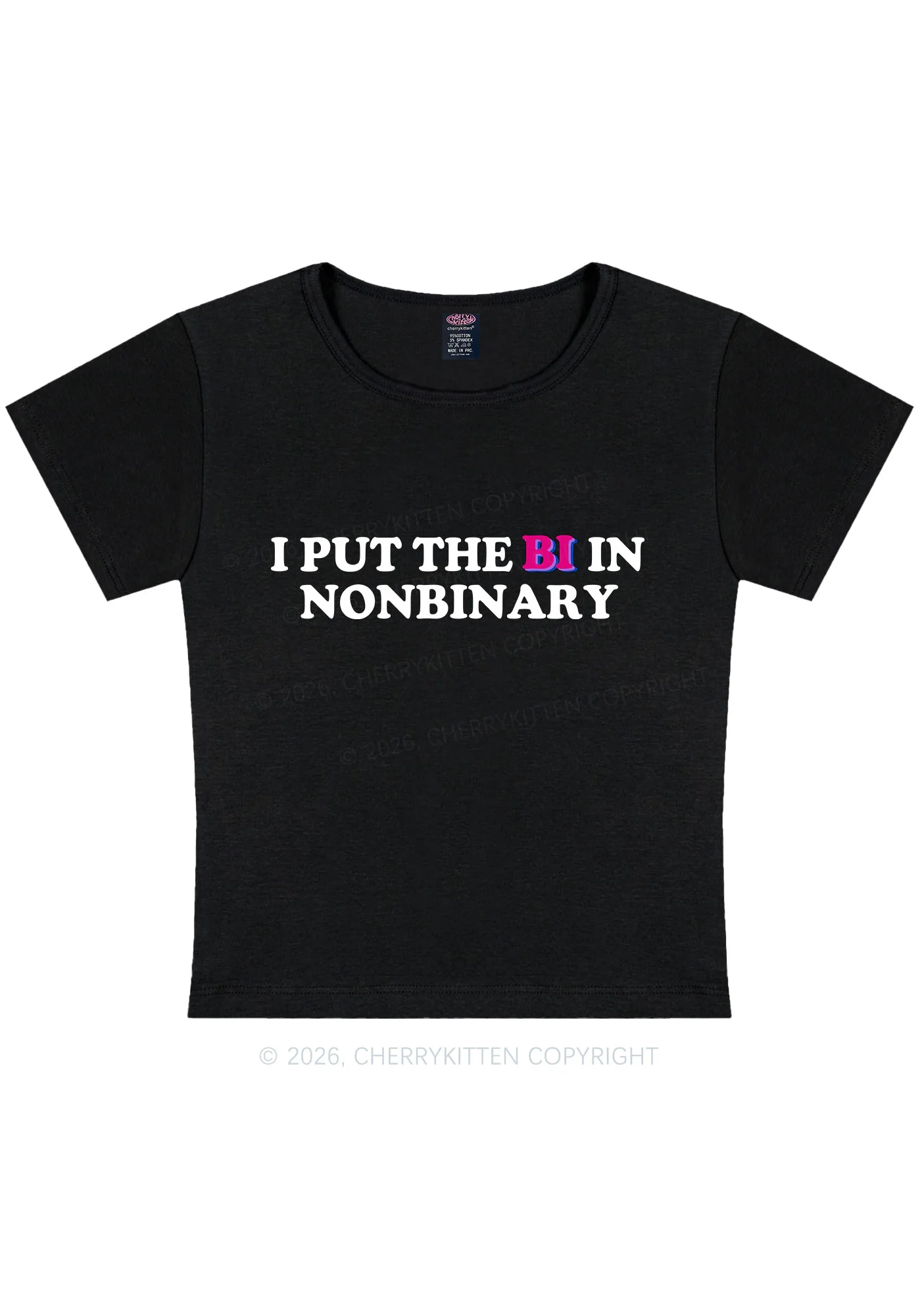 I Put The Bi In Nonbinary Pride Y2K Baby Tee Cherrykitten - Image 3