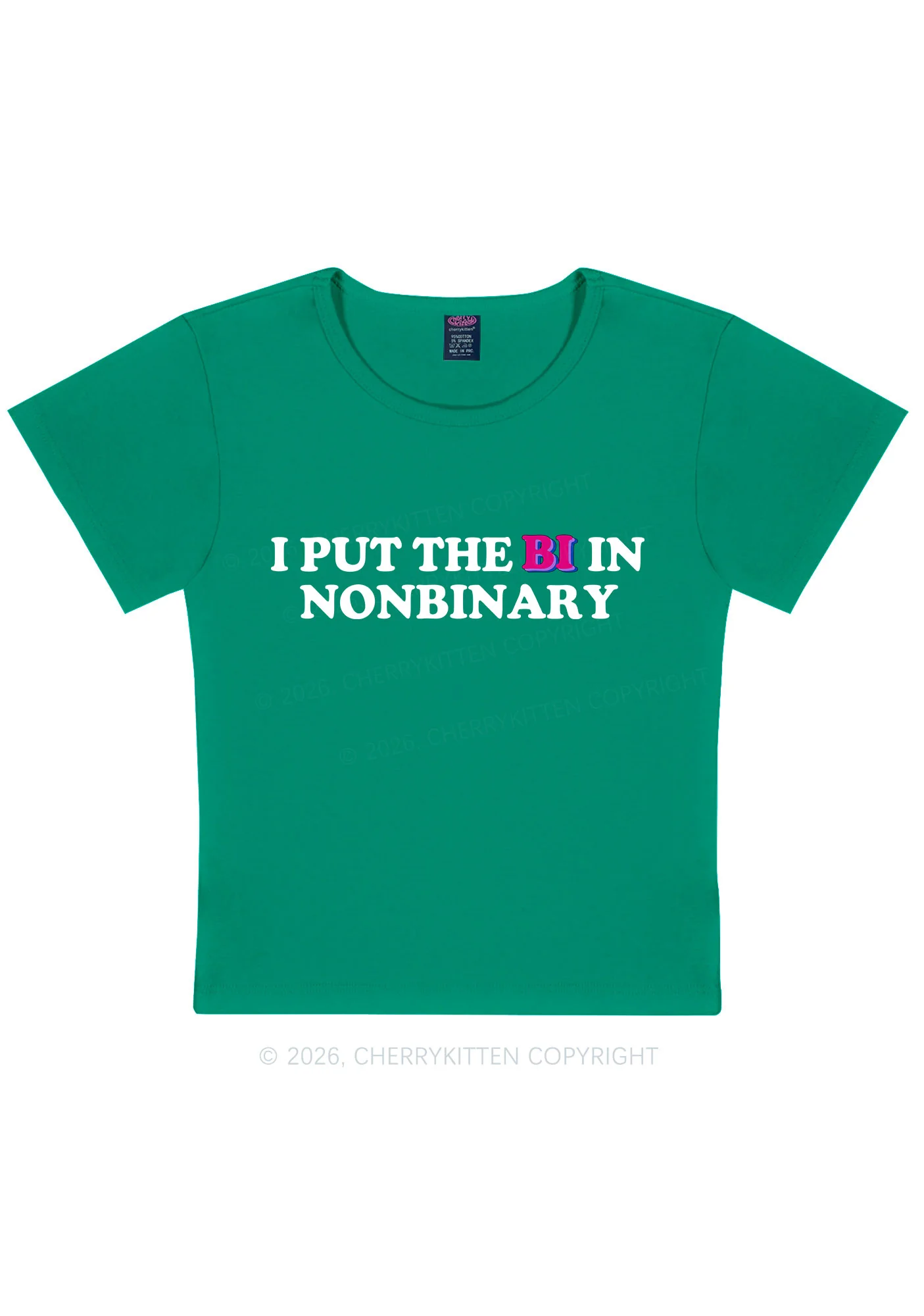 I Put The Bi In Nonbinary Pride Y2K Baby Tee Cherrykitten - Image 8