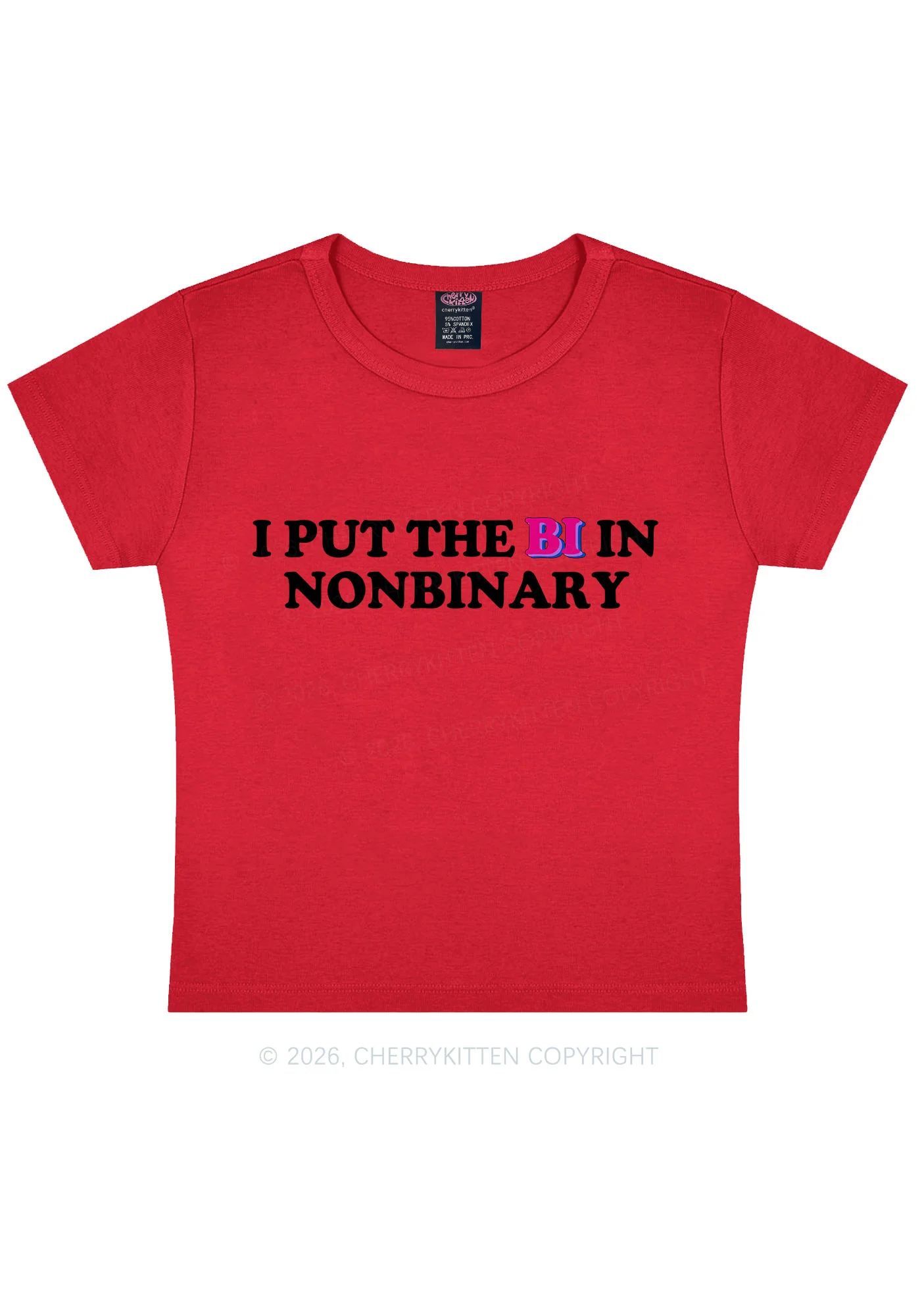 I Put The Bi In Nonbinary Pride Y2K Baby Tee Cherrykitten - Image 9