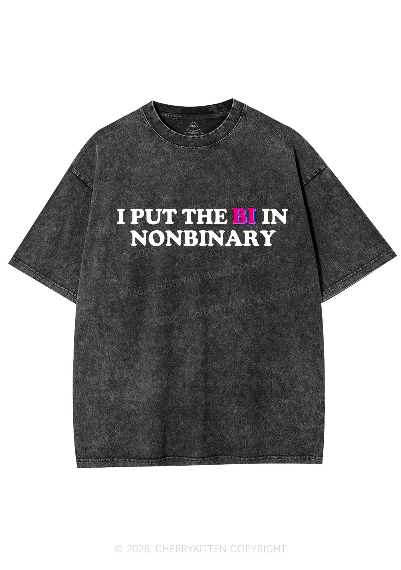 I Put The Bi In Nonbinary Pride Y2K Shirts Washed Tee Cherrykitten - Image 3