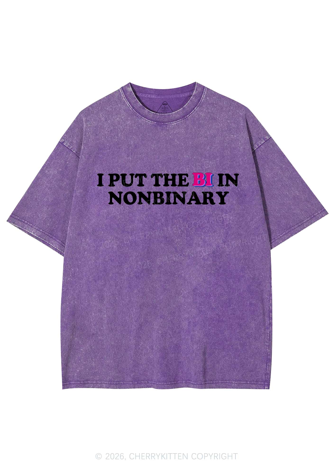 I Put The Bi In Nonbinary Pride Y2K Shirts Washed Tee Cherrykitten - Image 5