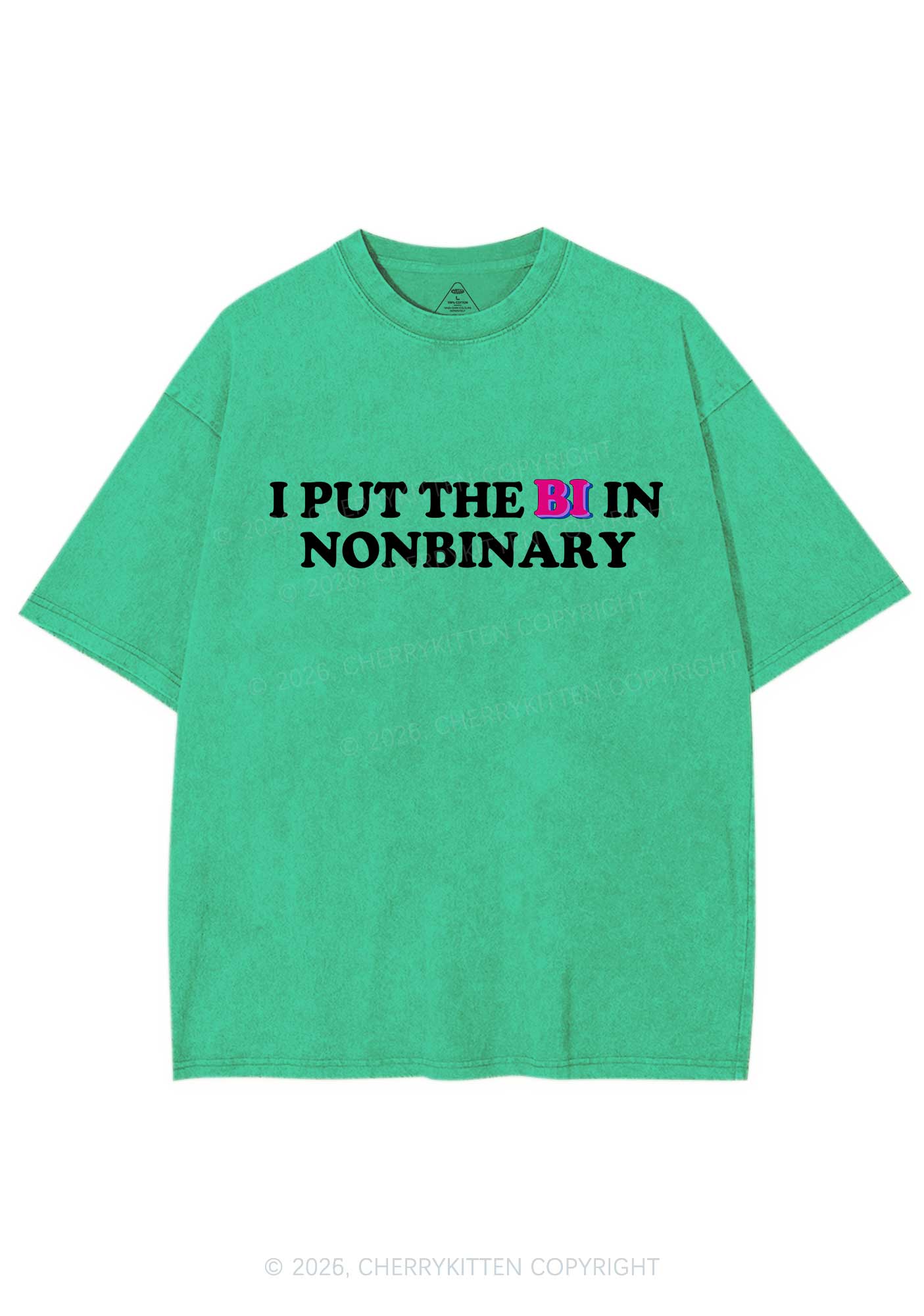 I Put The Bi In Nonbinary Pride Y2K Shirts Washed Tee Cherrykitten - Image 6
