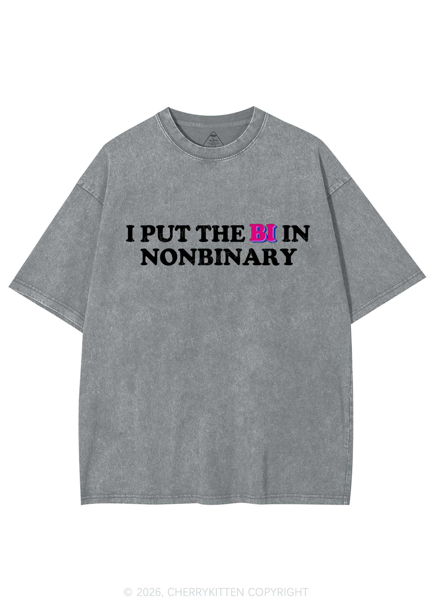 I Put The Bi In Nonbinary Pride Y2K Shirts Washed Tee Cherrykitten - Image 7