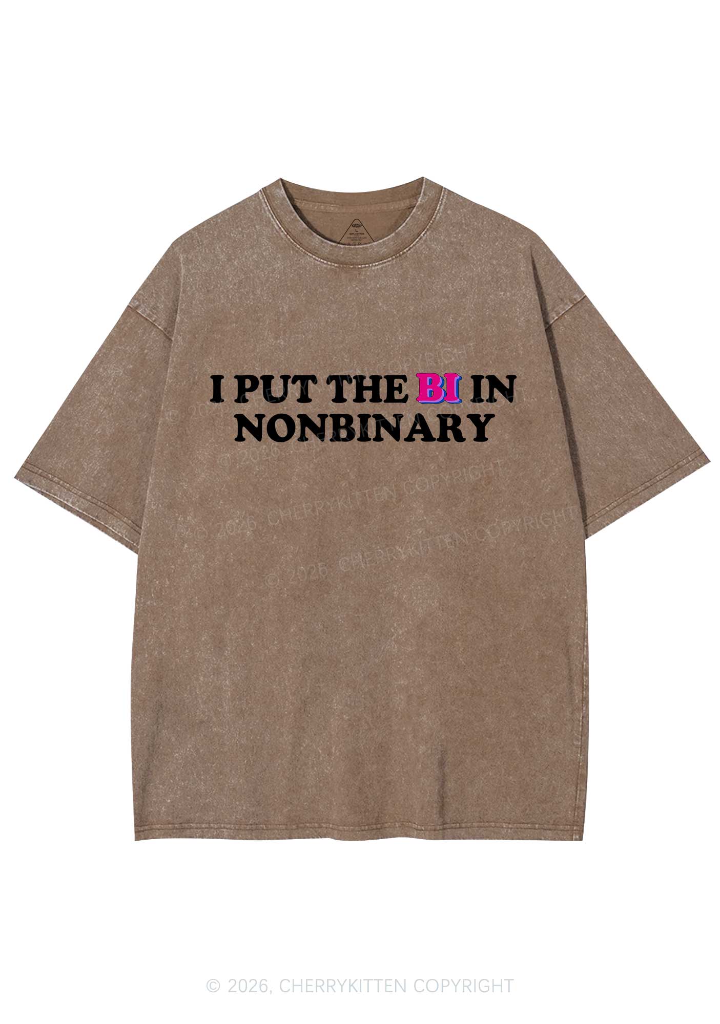 I Put The Bi In Nonbinary Pride Y2K Shirts Washed Tee Cherrykitten - Image 8