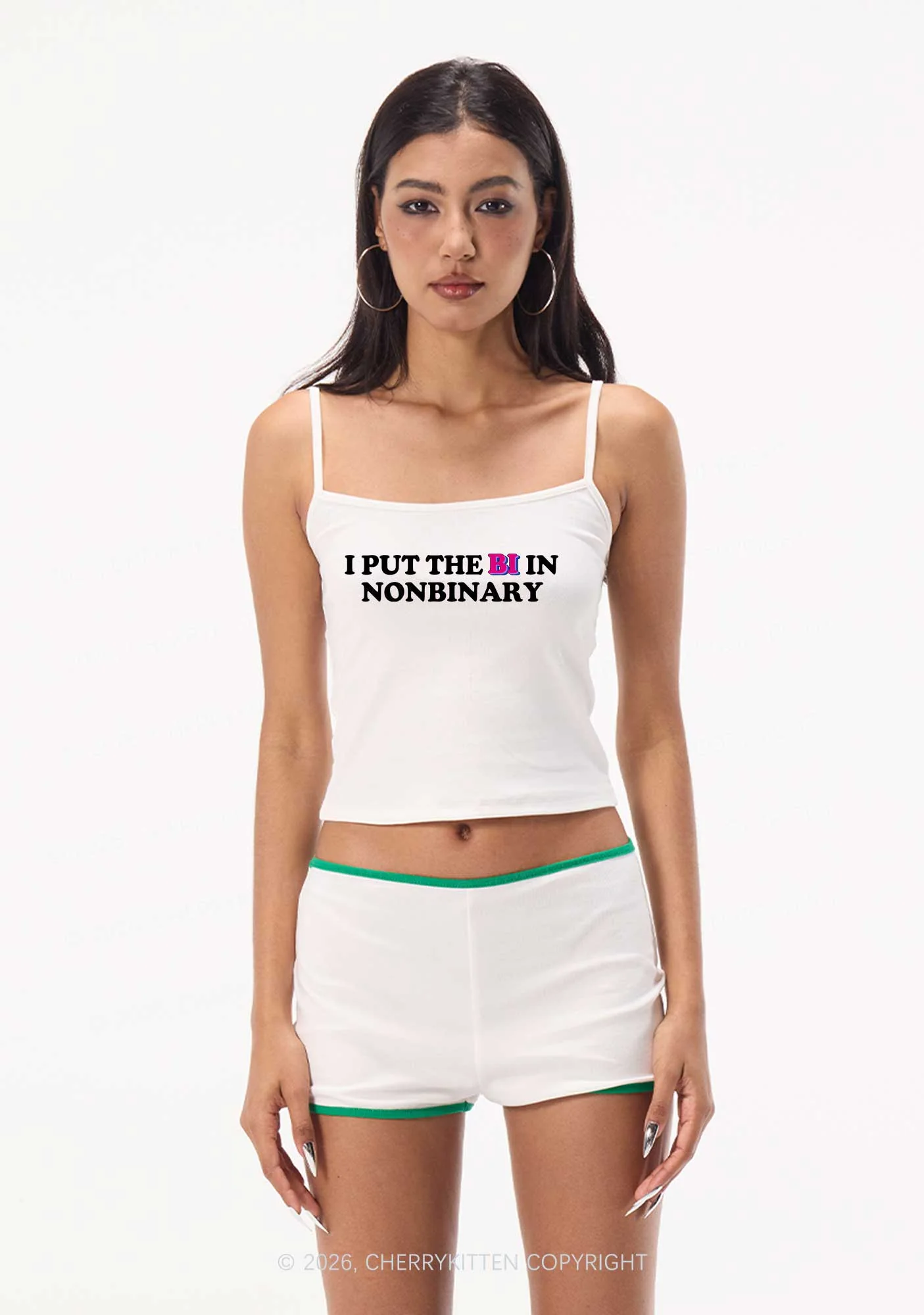 I Put The Bi In Nonbinary Pride Y2K Spaghetti Strap Cami Cherrykitten - Image 2