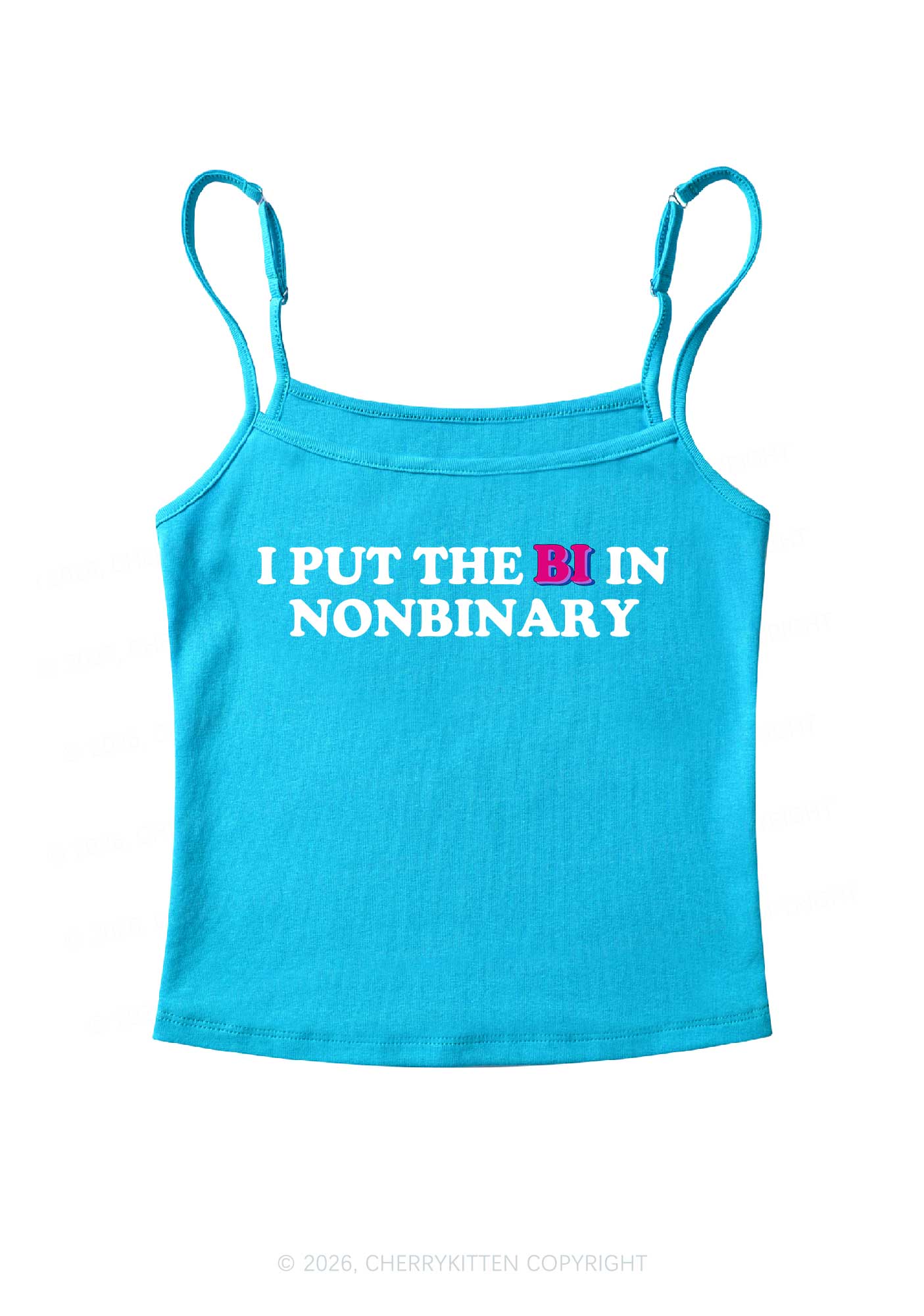 I Put The Bi In Nonbinary Pride Y2K Spaghetti Strap Cami Cherrykitten - Image 7