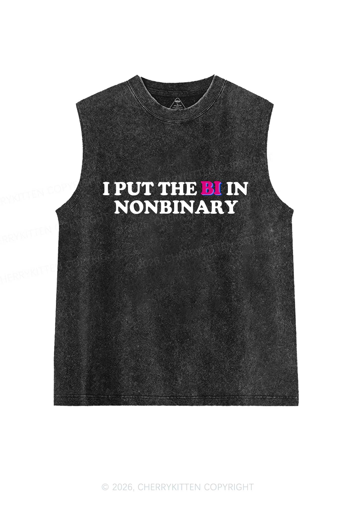I Put The Bi In Nonbinary Pride Y2K Washed Muscle Tank Cherrykitten - Image 3
