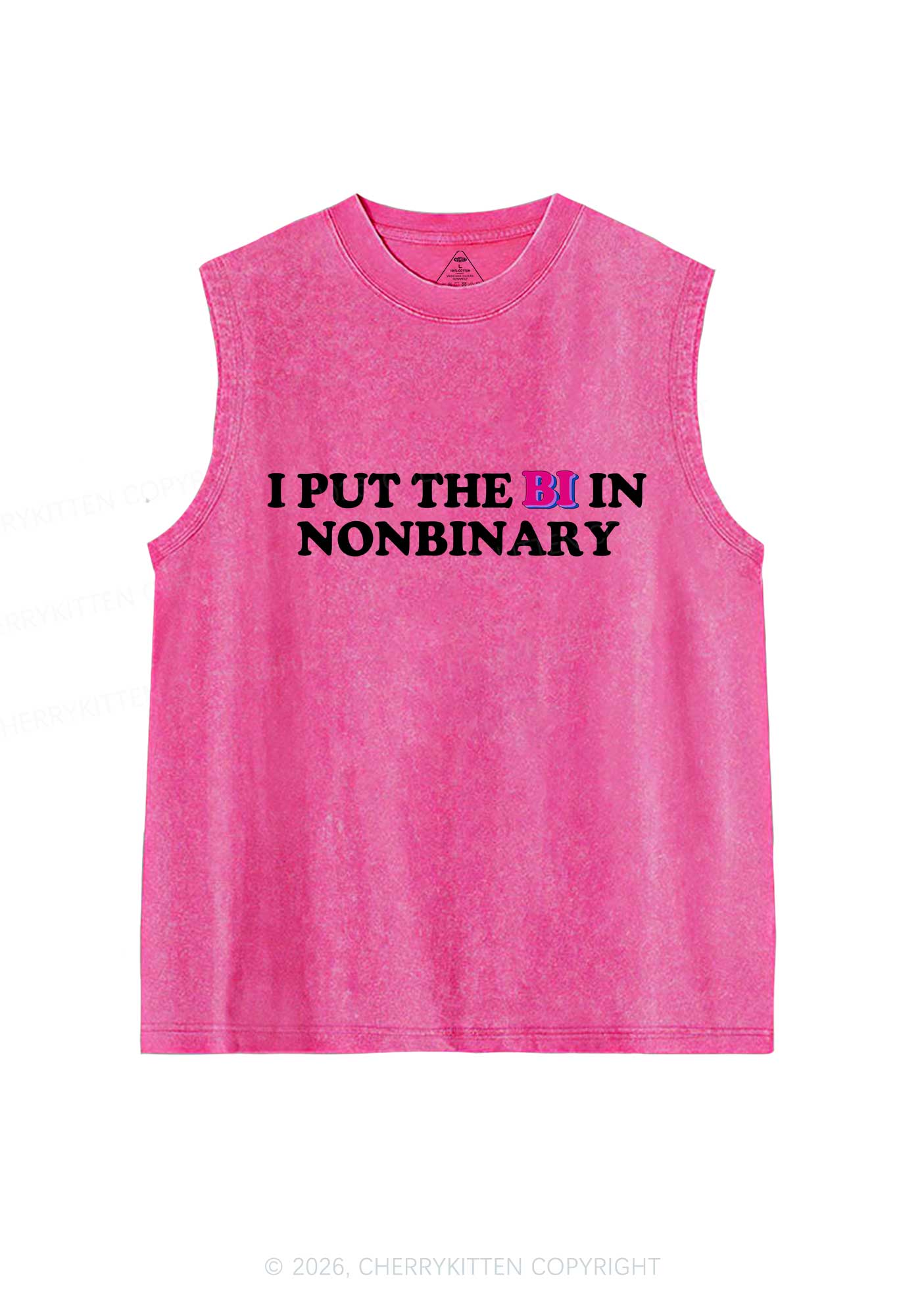 I Put The Bi In Nonbinary Pride Y2K Washed Muscle Tank Cherrykitten - Image 4