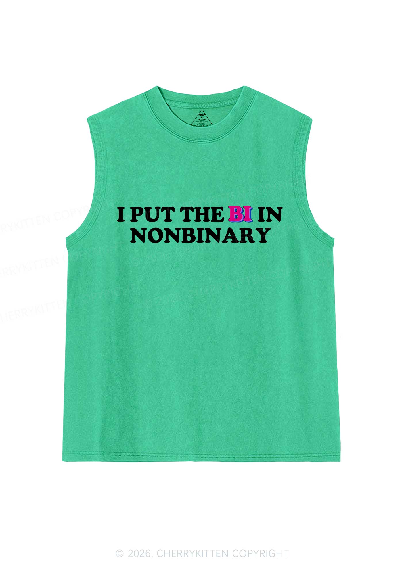 I Put The Bi In Nonbinary Pride Y2K Washed Muscle Tank Cherrykitten - Image 5