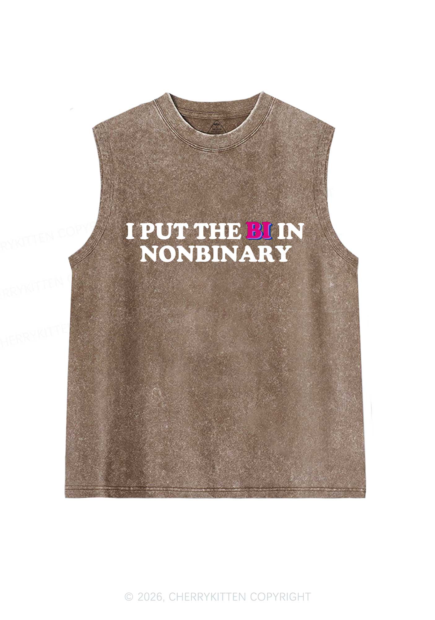 I Put The Bi In Nonbinary Pride Y2K Washed Muscle Tank Cherrykitten - Image 6