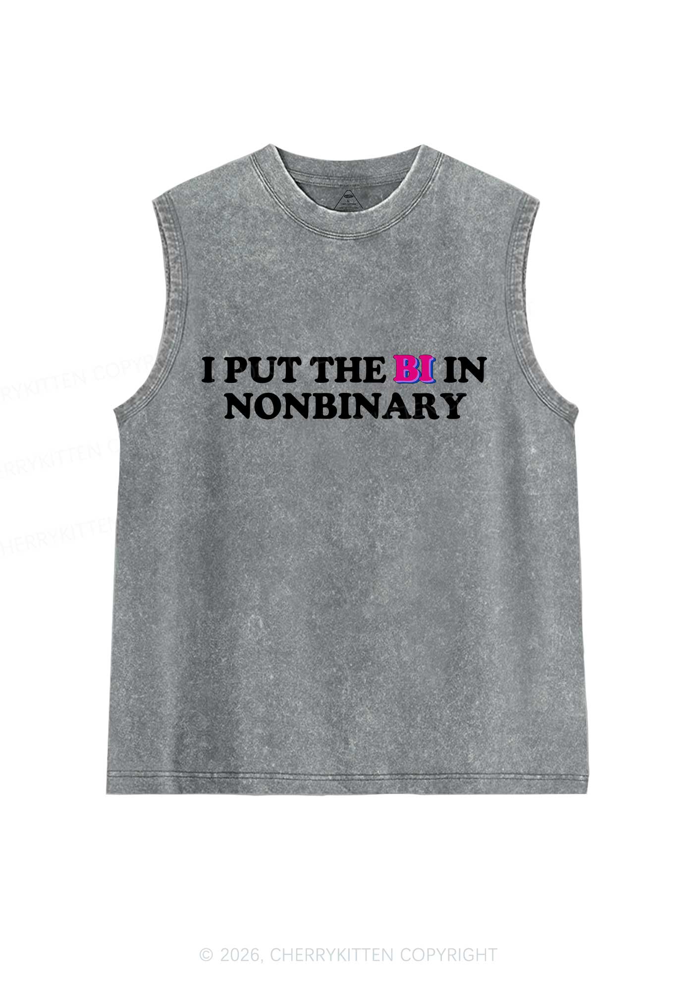 I Put The Bi In Nonbinary Pride Y2K Washed Muscle Tank Cherrykitten - Image 7