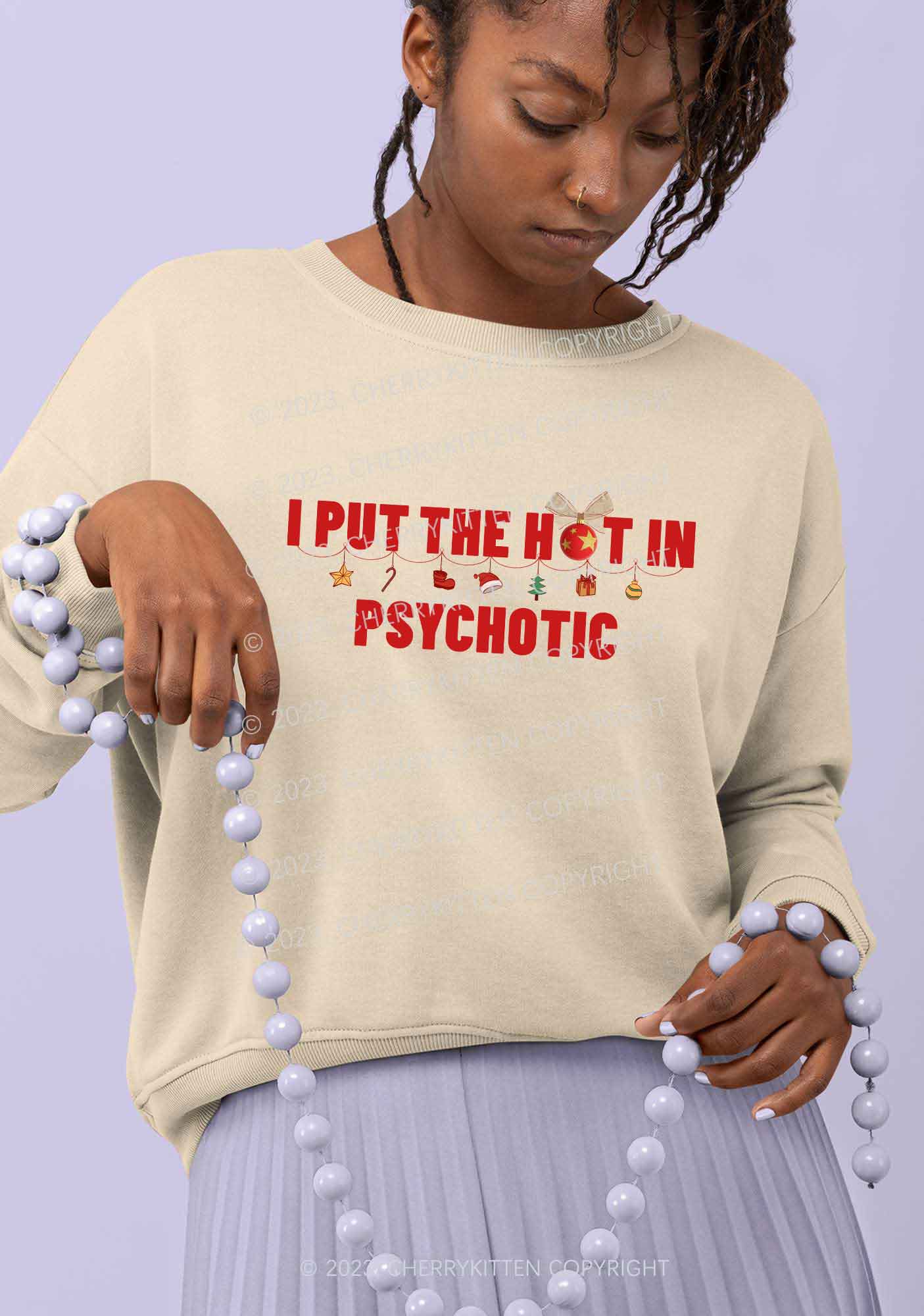 I Put The Hot In Psychotic Christmas Y2K Sweatshirt Cherrykitten - Image 2