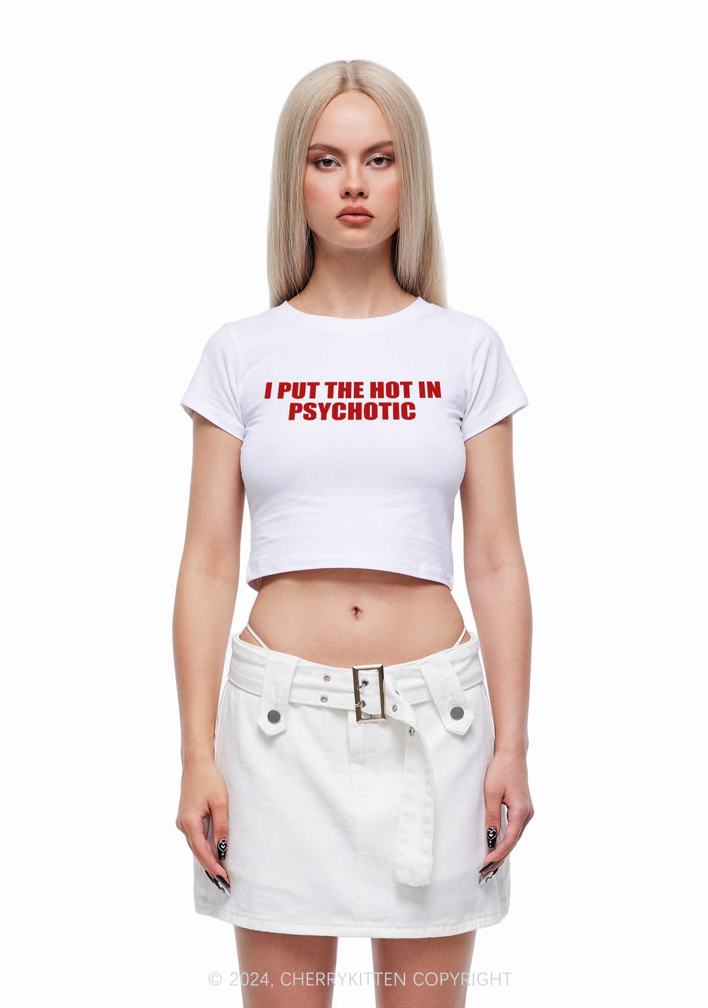 I Put The Hot In Psychotic Y2K Baby Tee - Image 2