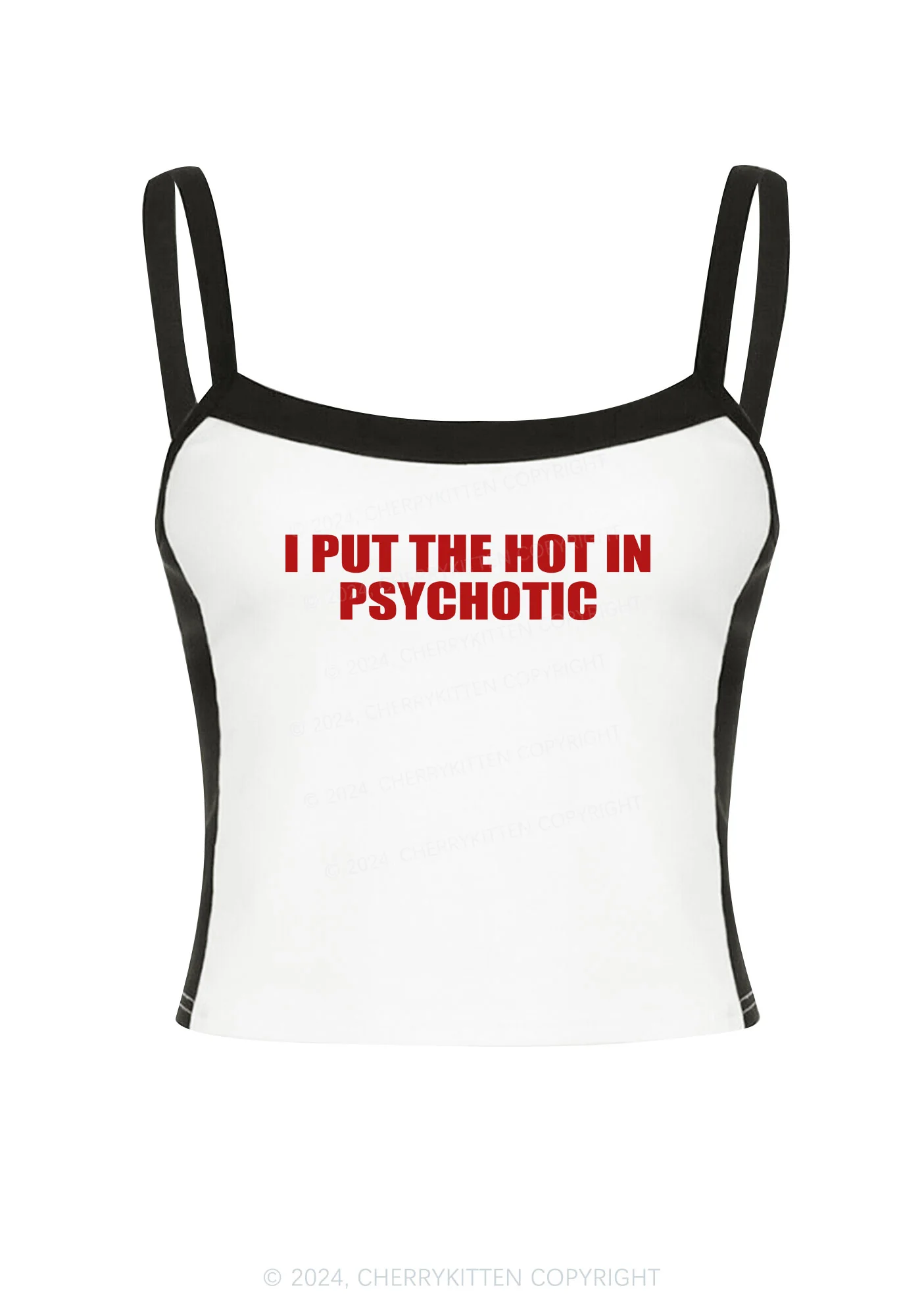 I Put The Hot In Psychotic Y2K Color Block Crop Cami Top Cherrykitten - Image 2