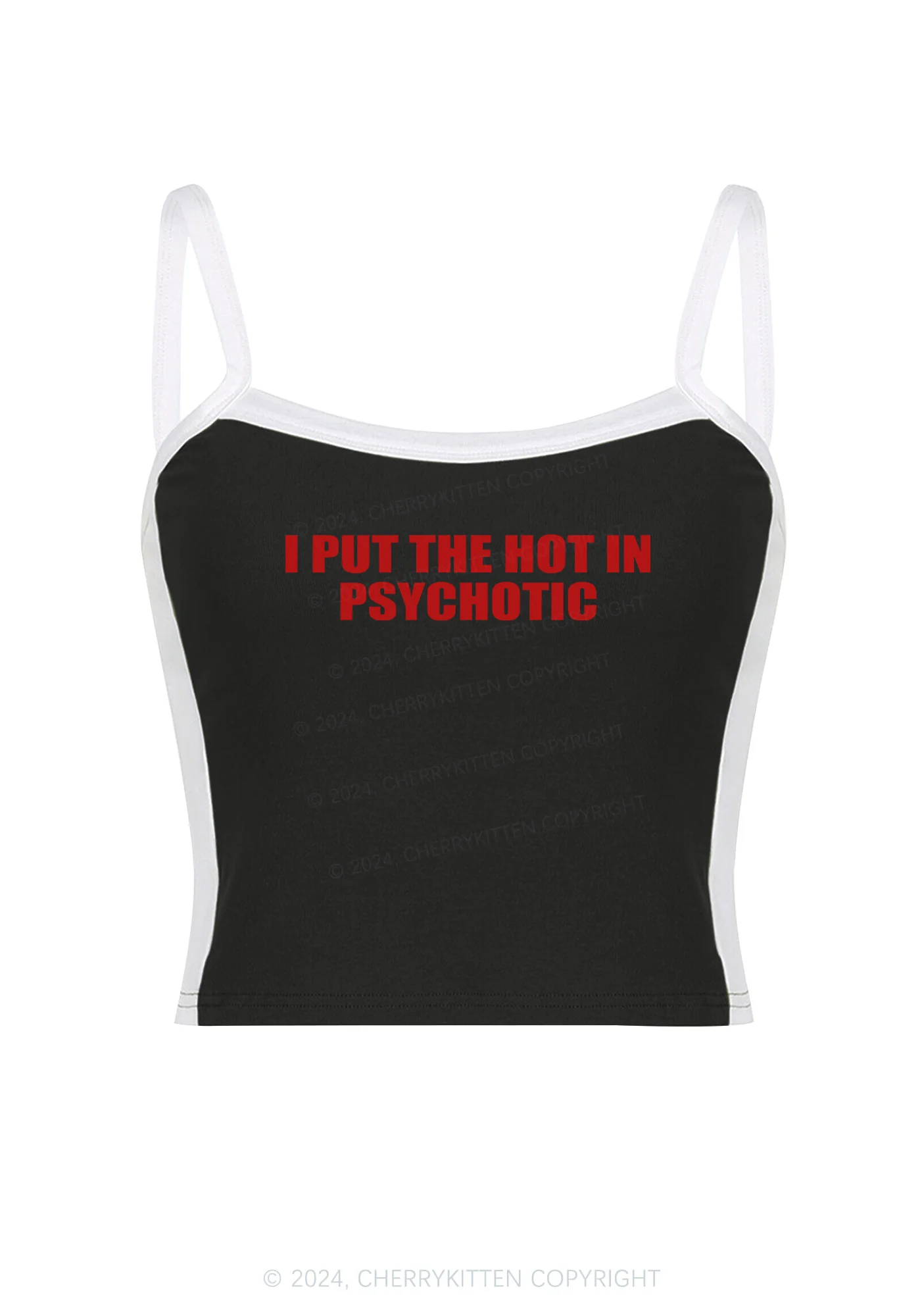 I Put The Hot In Psychotic Y2K Color Block Crop Cami Top Cherrykitten - Image 3