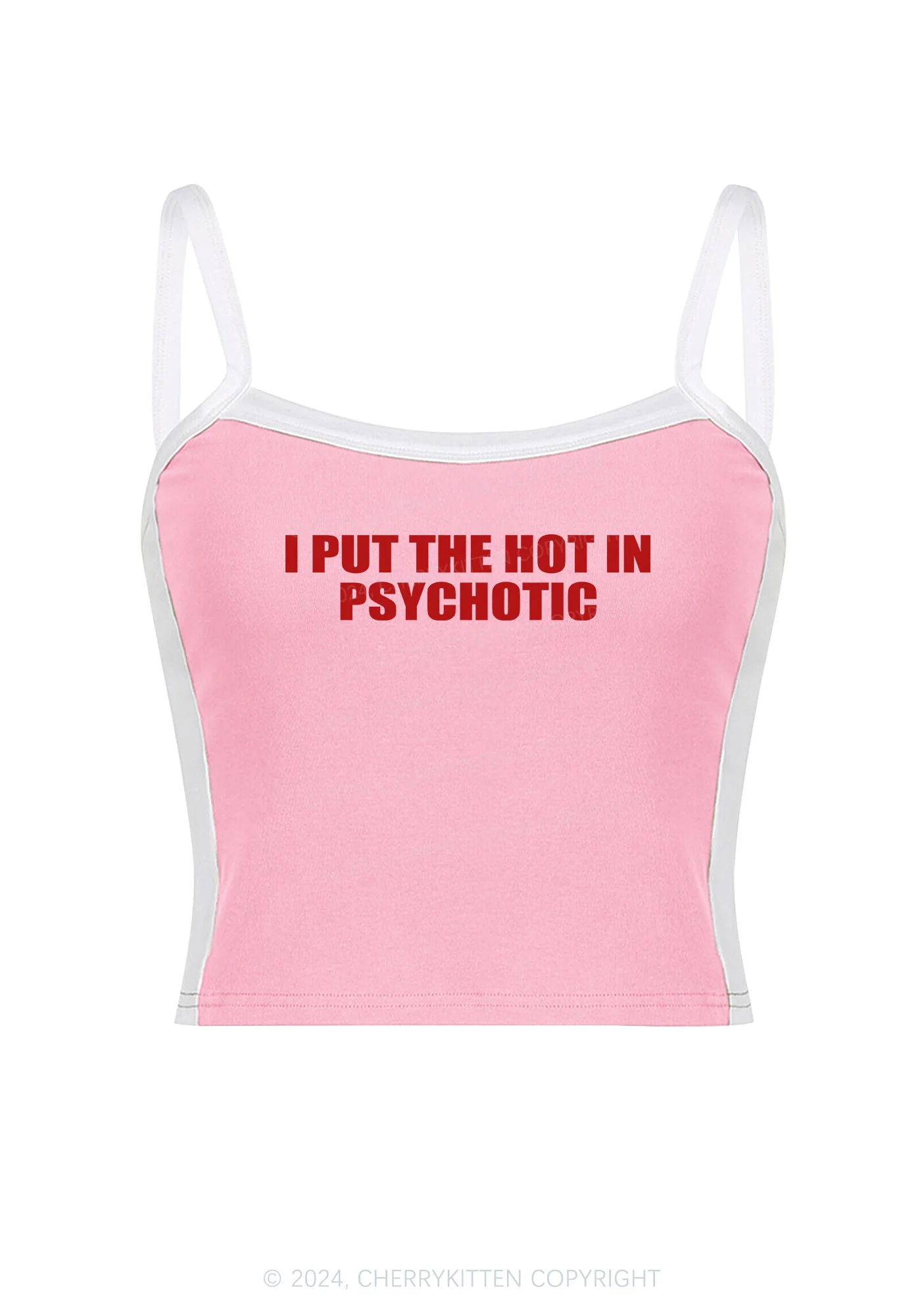 I Put The Hot In Psychotic Y2K Color Block Crop Cami Top Cherrykitten - Image 5