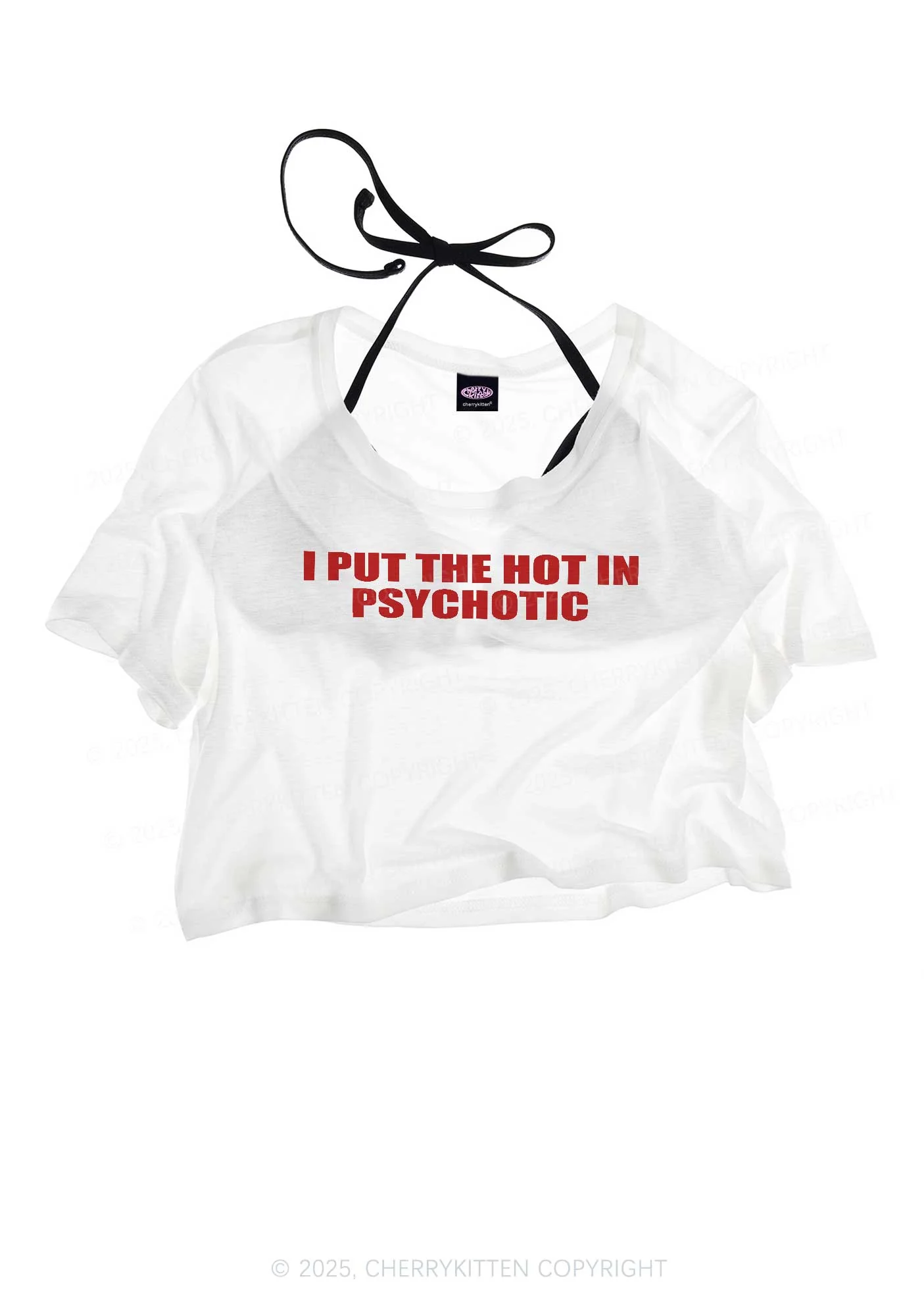 I Put The Hot In Psychotic Y2K Sheer Crop Tee Cherrykitten - Image 3