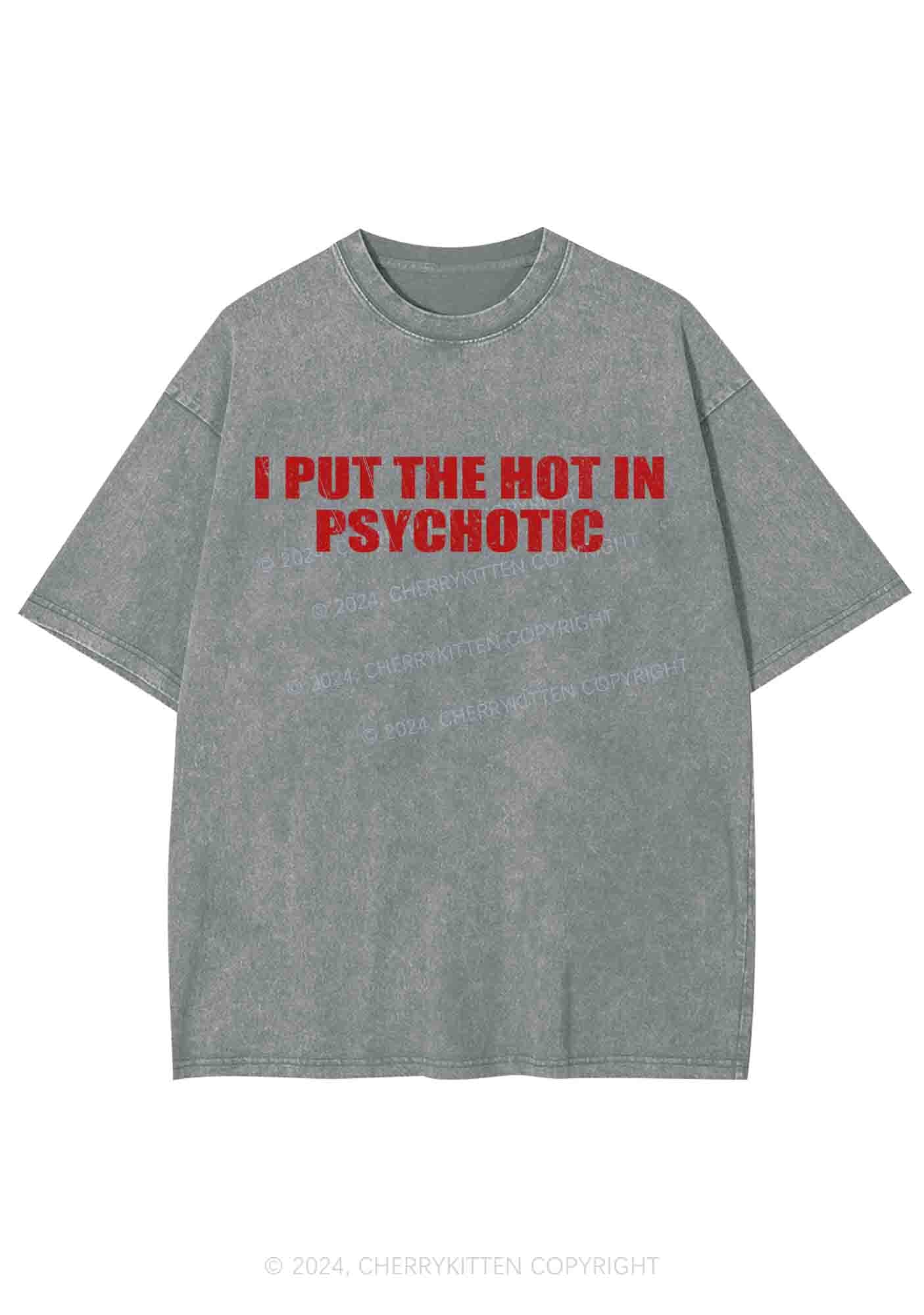 I Put The Hot In Psychotic Y2K Washed Tee Cherrykitten - Image 4