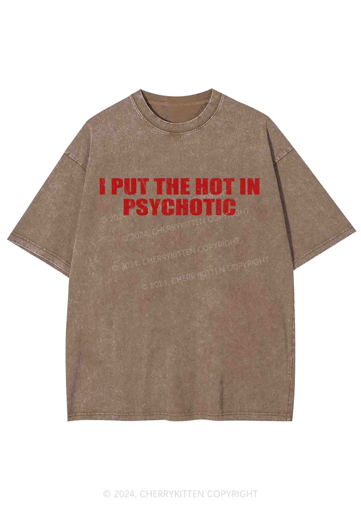 I Put The Hot In Psychotic Y2K Washed Tee Cherrykitten - Image 7