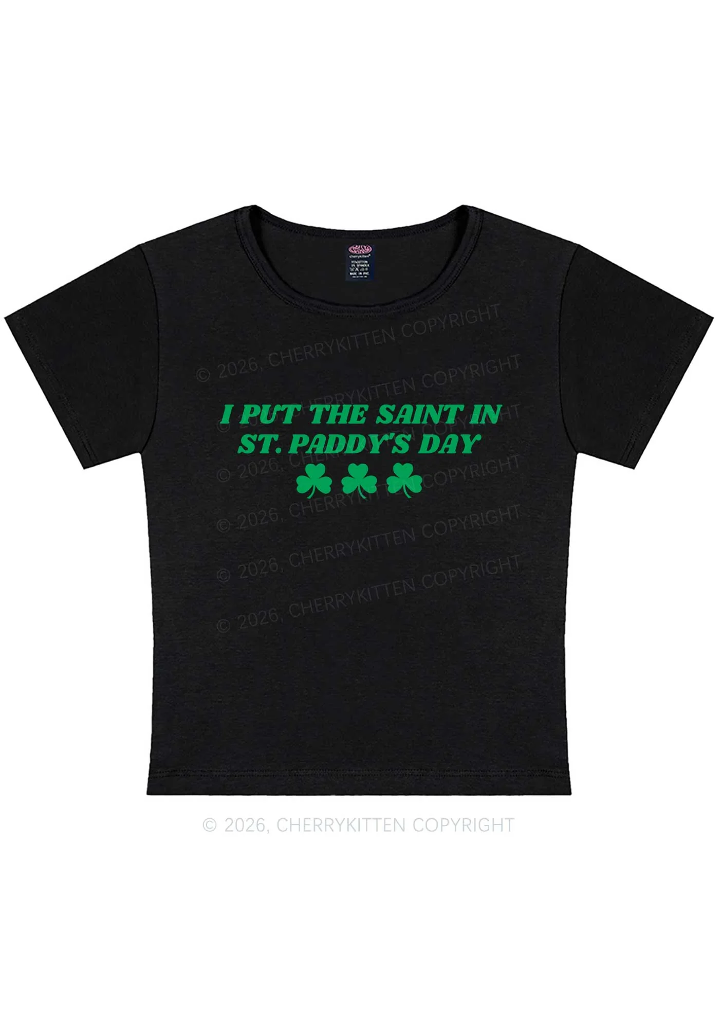 I Put The Saint In St Patricks Y2K Baby Tee Cherrykitten - Image 3