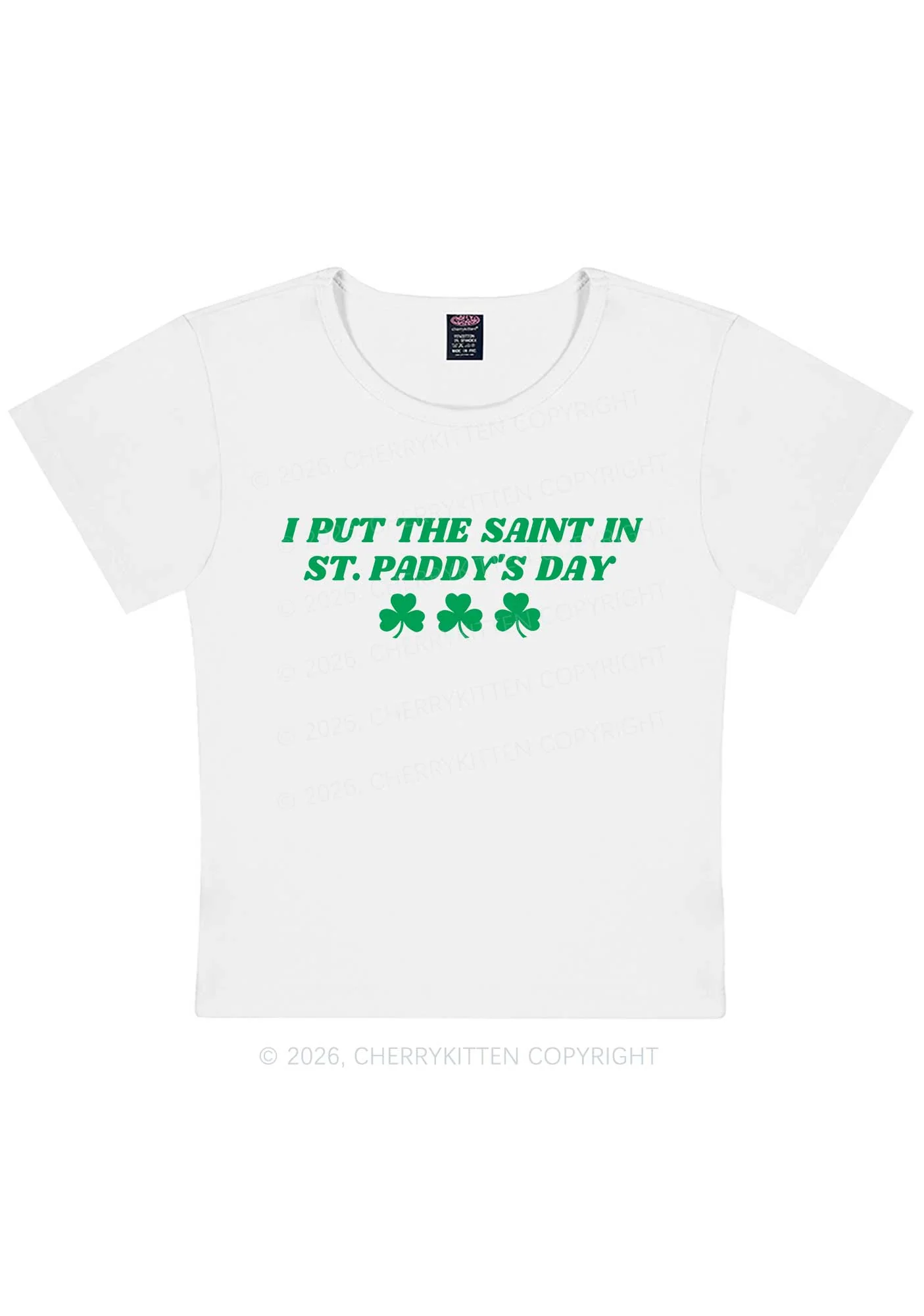 I Put The Saint In St Patricks Y2K Baby Tee Cherrykitten - Image 4