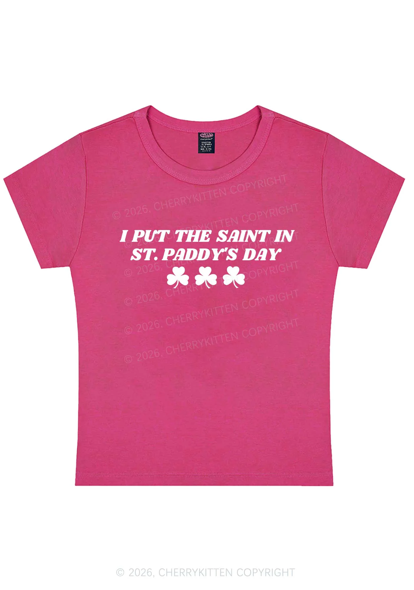 I Put The Saint In St Patricks Y2K Baby Tee Cherrykitten - Image 8