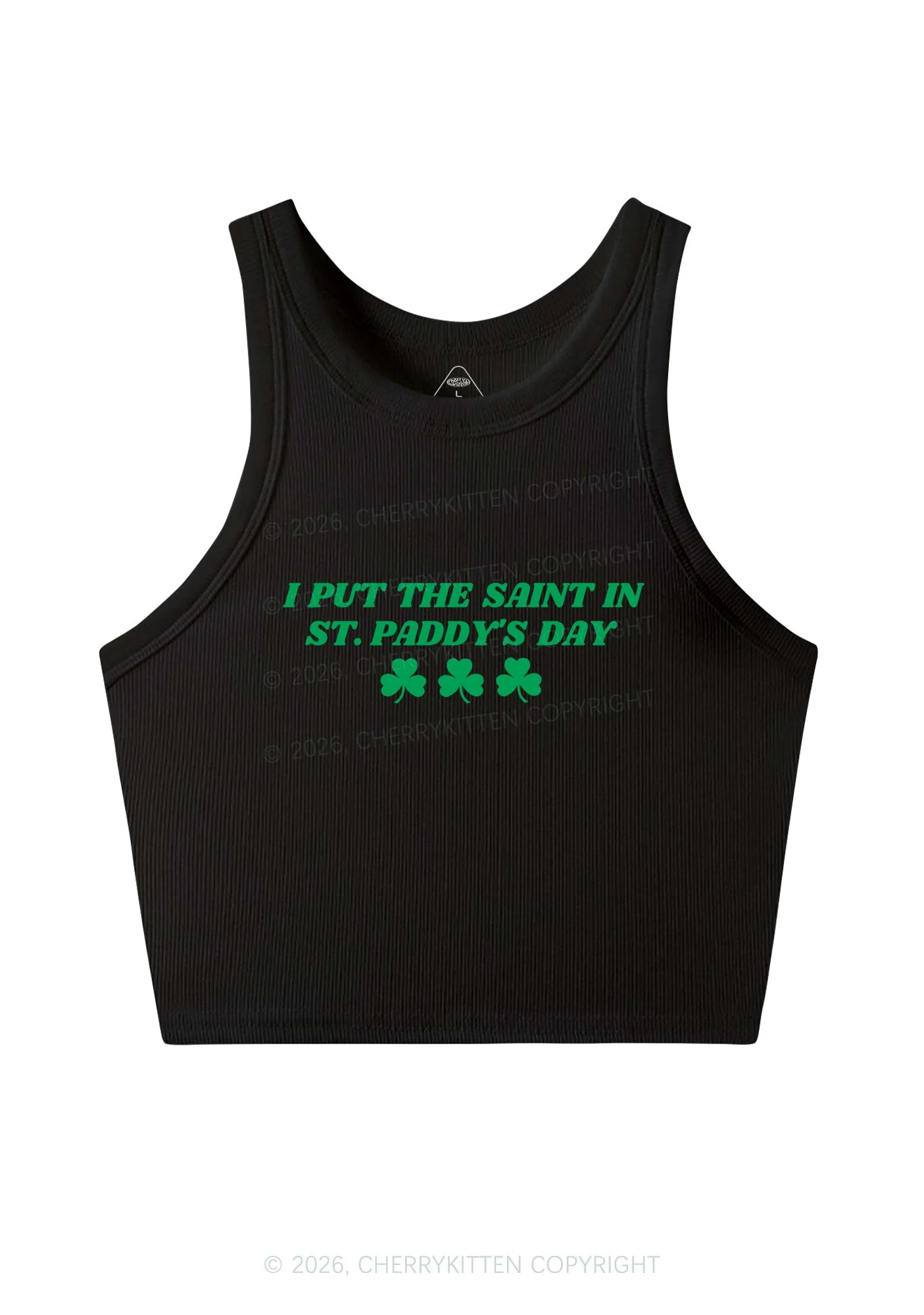 I Put The Saint In St Patricks Y2K Crop Tank Top Cherrykitten - Image 3