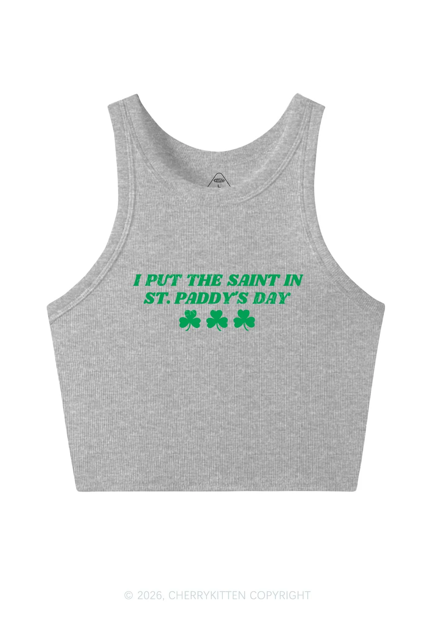 I Put The Saint In St Patricks Y2K Crop Tank Top Cherrykitten - Image 5