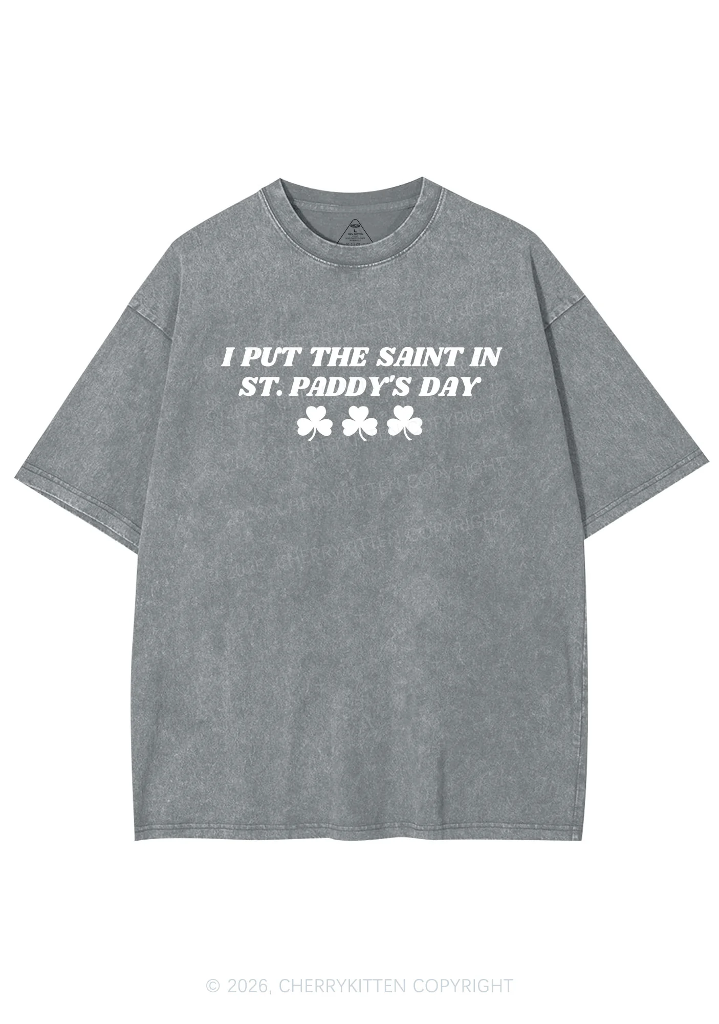 I Put The Saint In St Patricks Y2K Shirts Washed Tee Cherrykitten - Image 7