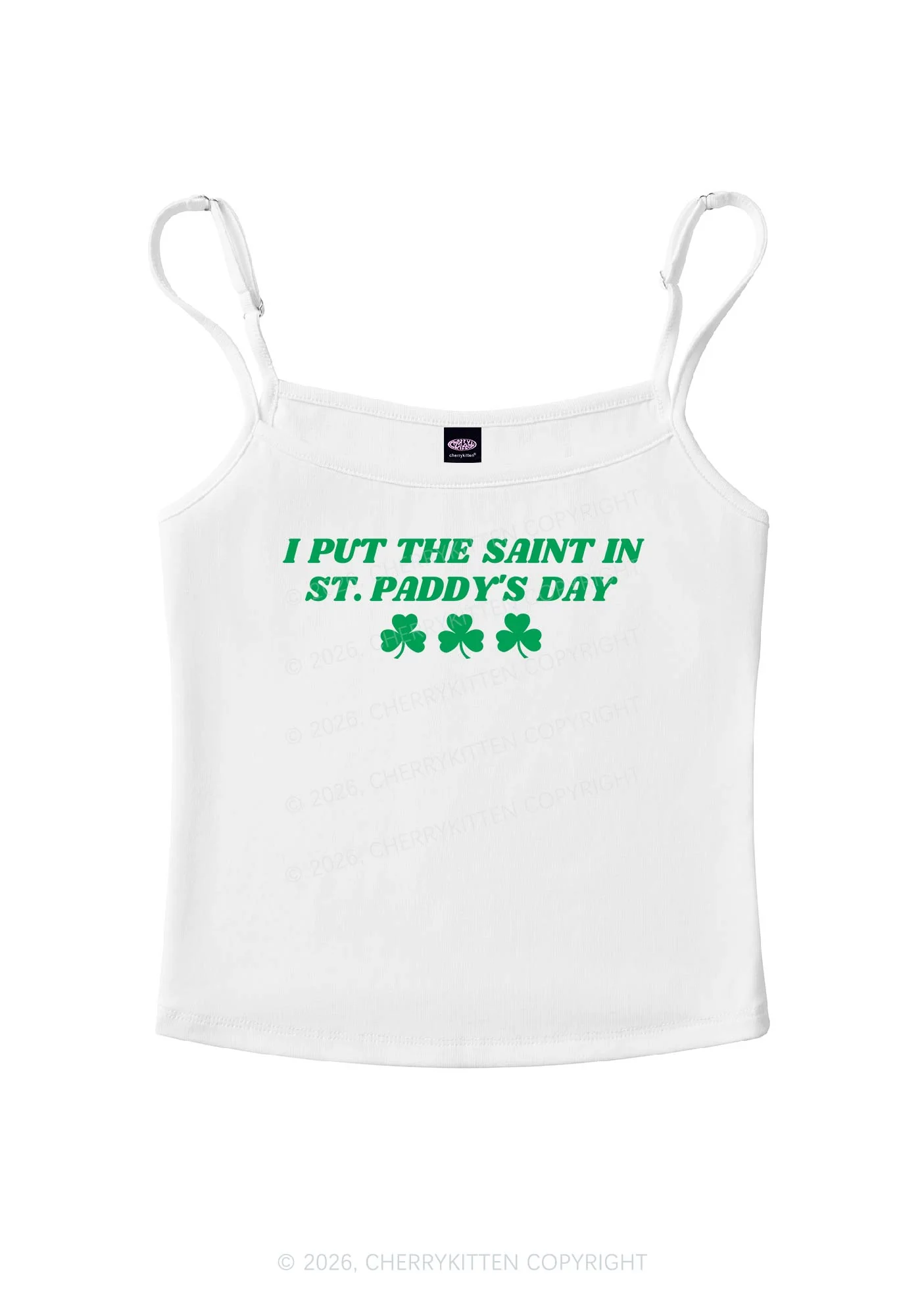 I Put The Saint In St Patricks Y2K Spaghetti Strap Cami Cherrykitten - Image 3