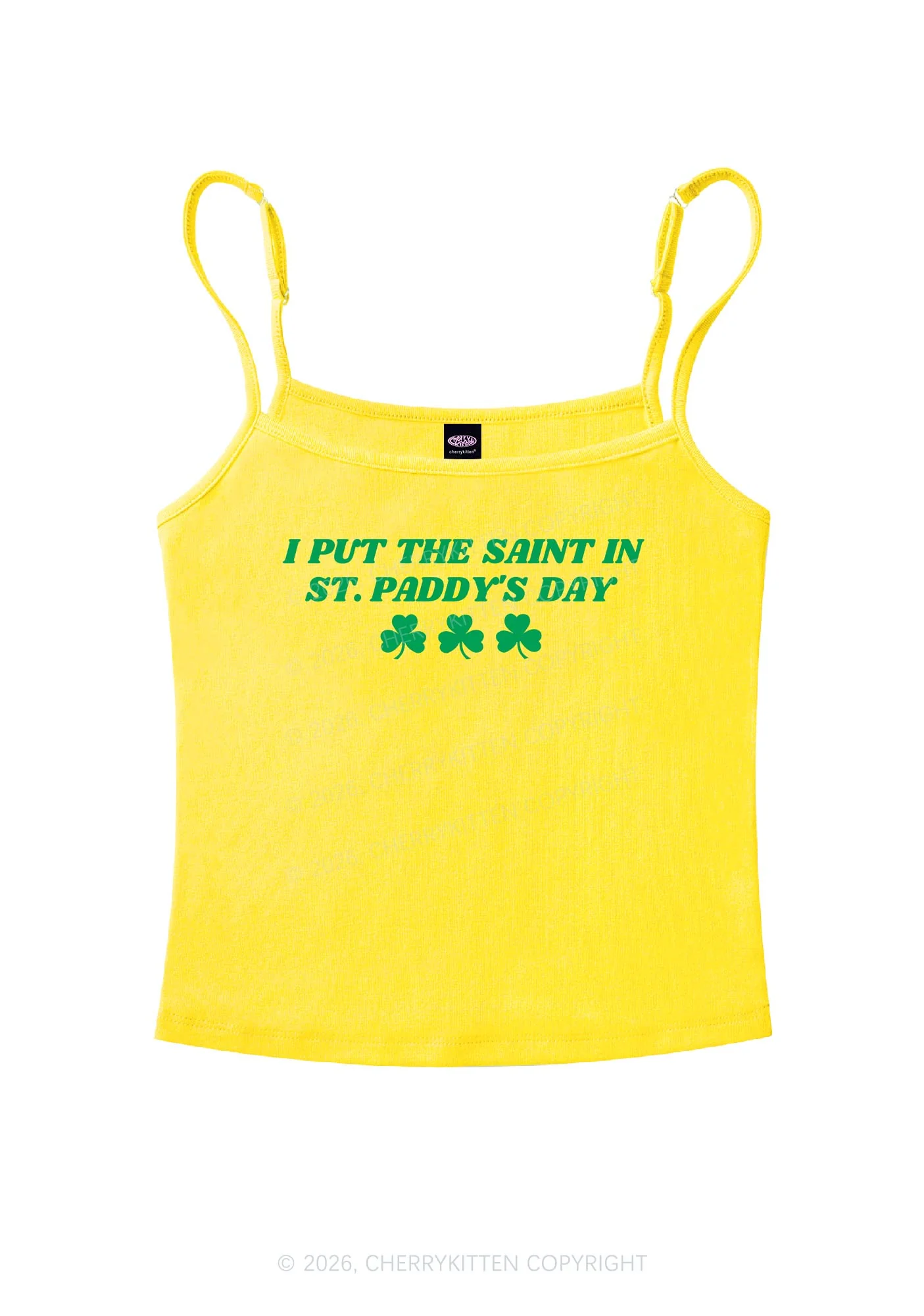 I Put The Saint In St Patricks Y2K Spaghetti Strap Cami Cherrykitten - Image 4