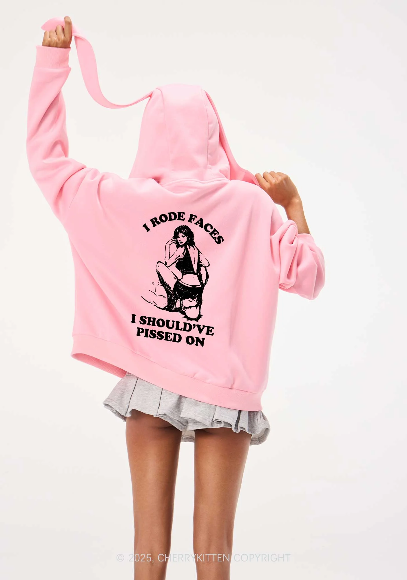 I Rode Faces Y2K Bunny Ear Zip Hoodie Cherrykitten - Image 2