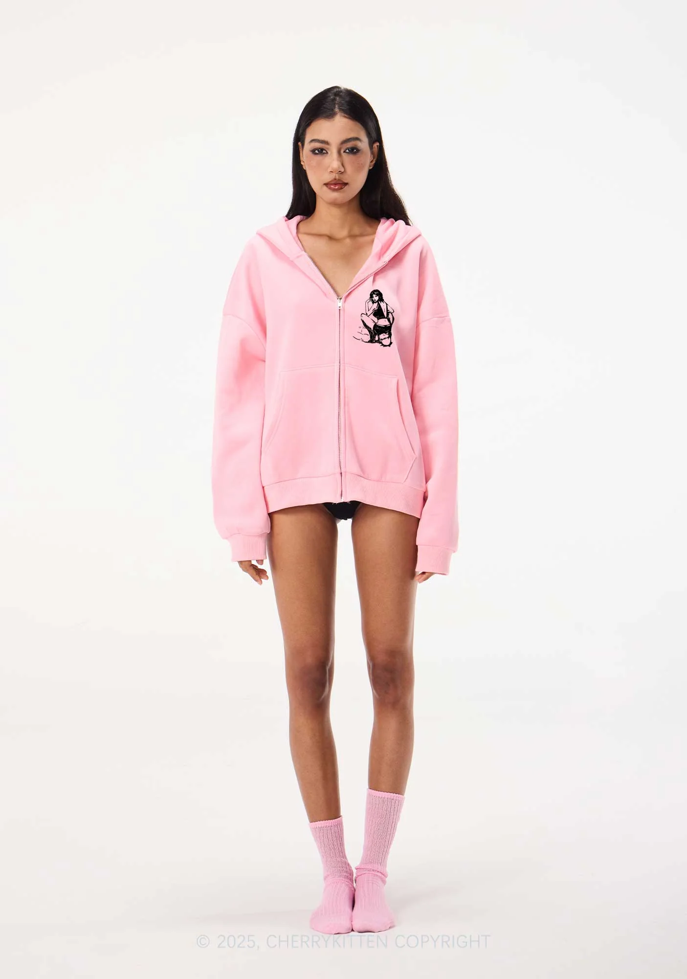 I Rode Faces Y2K Bunny Ear Zip Hoodie Cherrykitten - Image 3