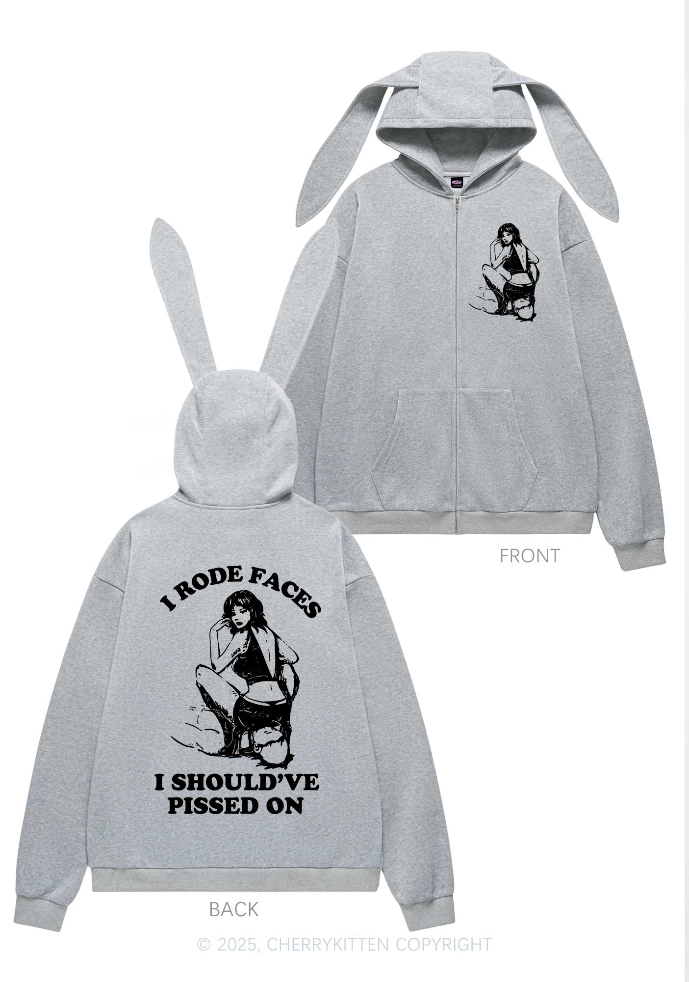 I Rode Faces Y2K Bunny Ear Zip Hoodie Cherrykitten - Image 5