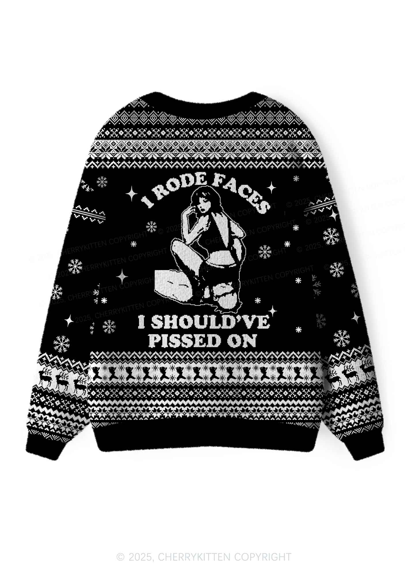 I Rode Faces Y2K Christmas Cardigan Knit Sweatshirt Cherrykitten - Image 2