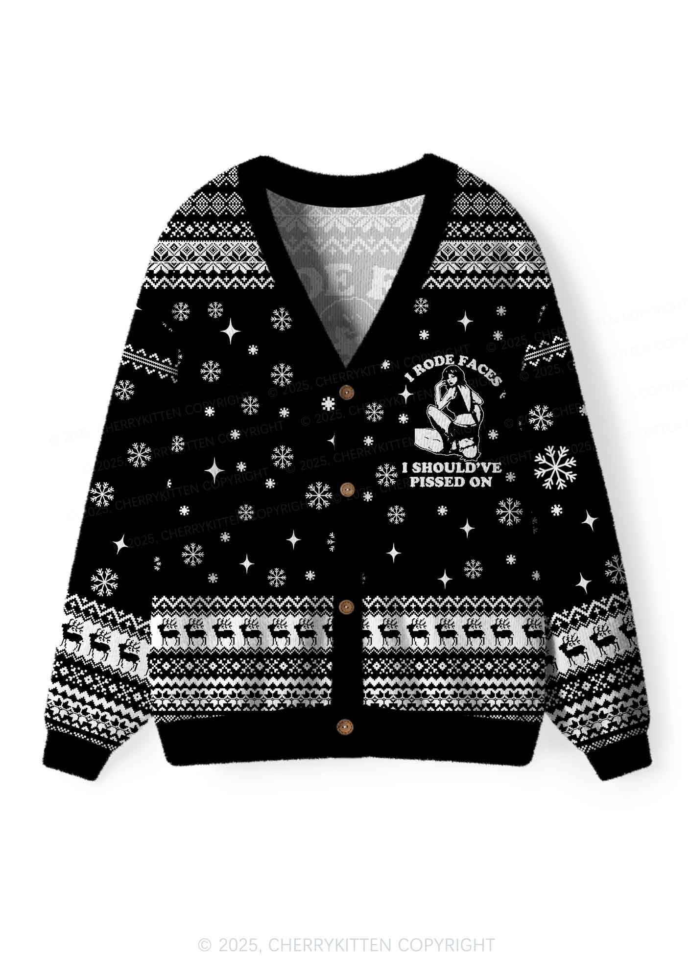 I Rode Faces Y2K Christmas Cardigan Knit Sweatshirt Cherrykitten - Image 3