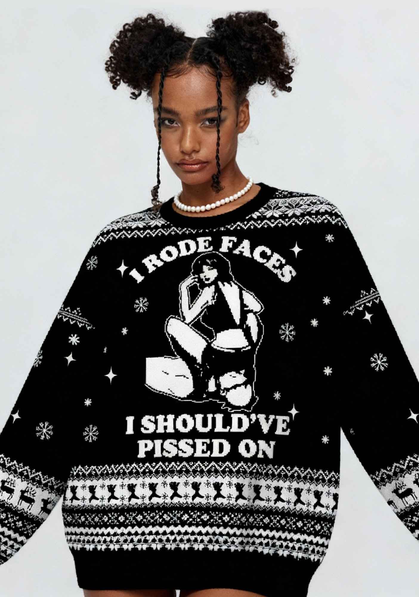 I Rode Faces Y2K Christmas Knit Sweatshirt Cherrykitten - Image 2