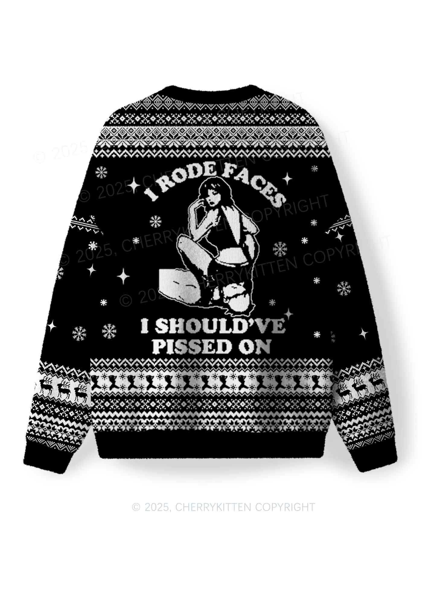I Rode Faces Y2K Christmas Knit Sweatshirt Cherrykitten - Image 3