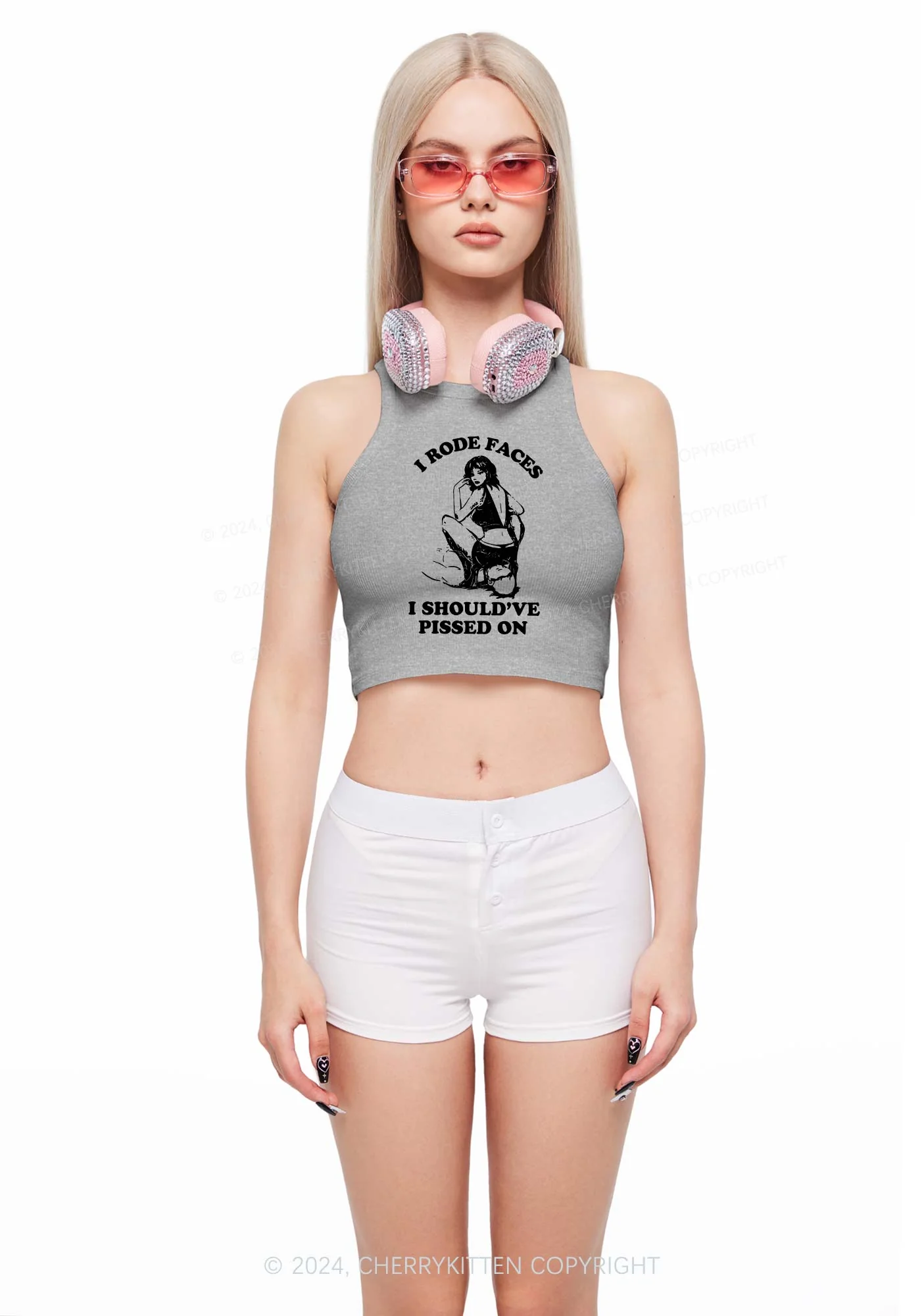 I Rode Faces Y2K Crop Tank Top Cherrykitten - Image 3