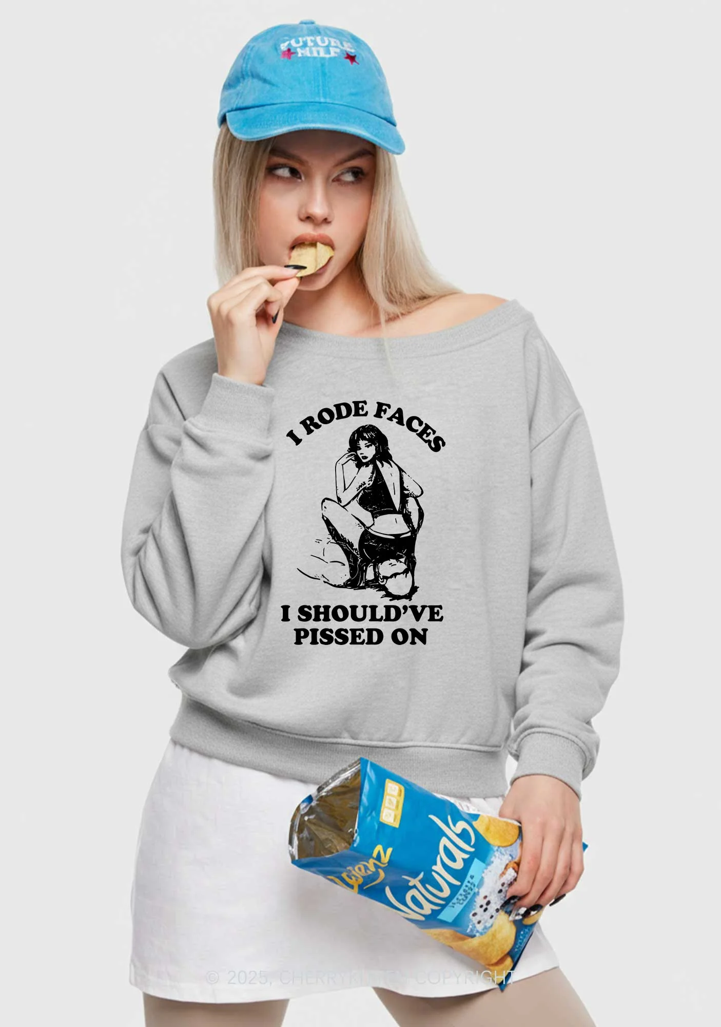 I Rode Faces Y2K Off Shoulder Sweatshirts Cherrykitten - Image 2