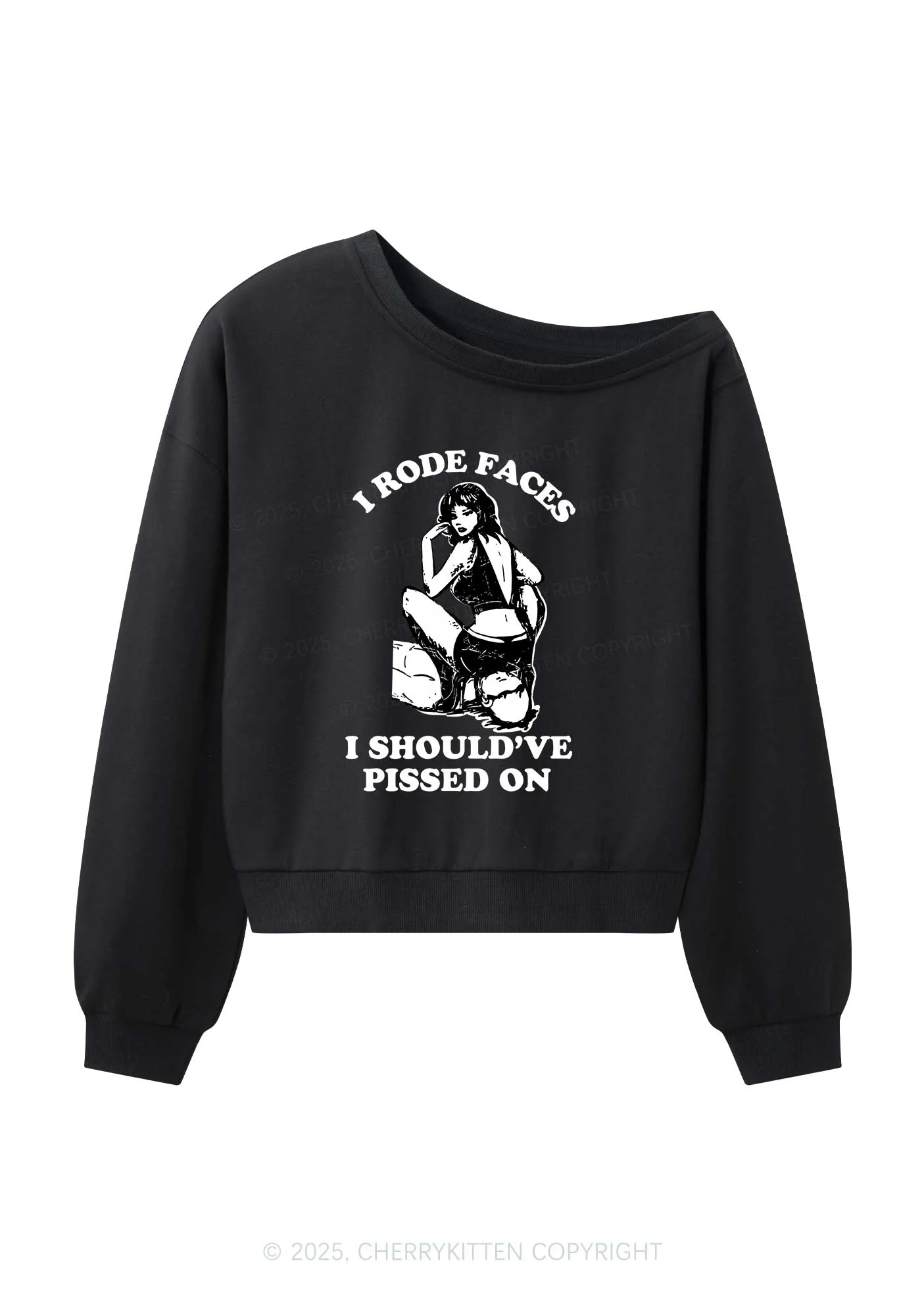 I Rode Faces Y2K Off Shoulder Sweatshirts Cherrykitten - Image 3