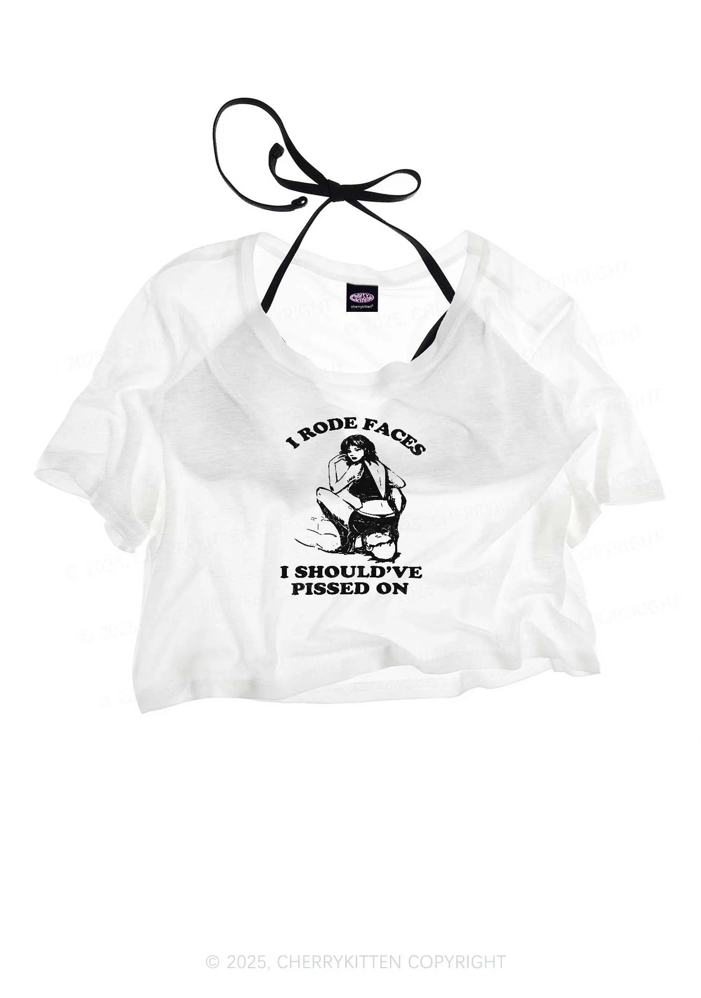 I Rode Faces Y2K Sheer Crop Tee Cherrykitten - Image 3