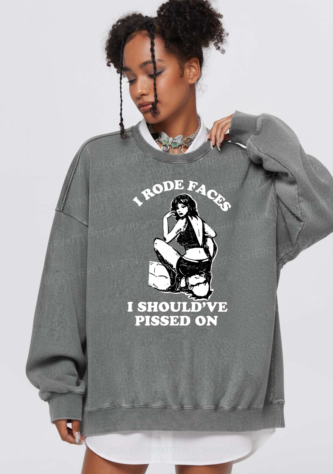I Rode Faces Y2K Washed Sweatshirts Cherrykitten - Image 2