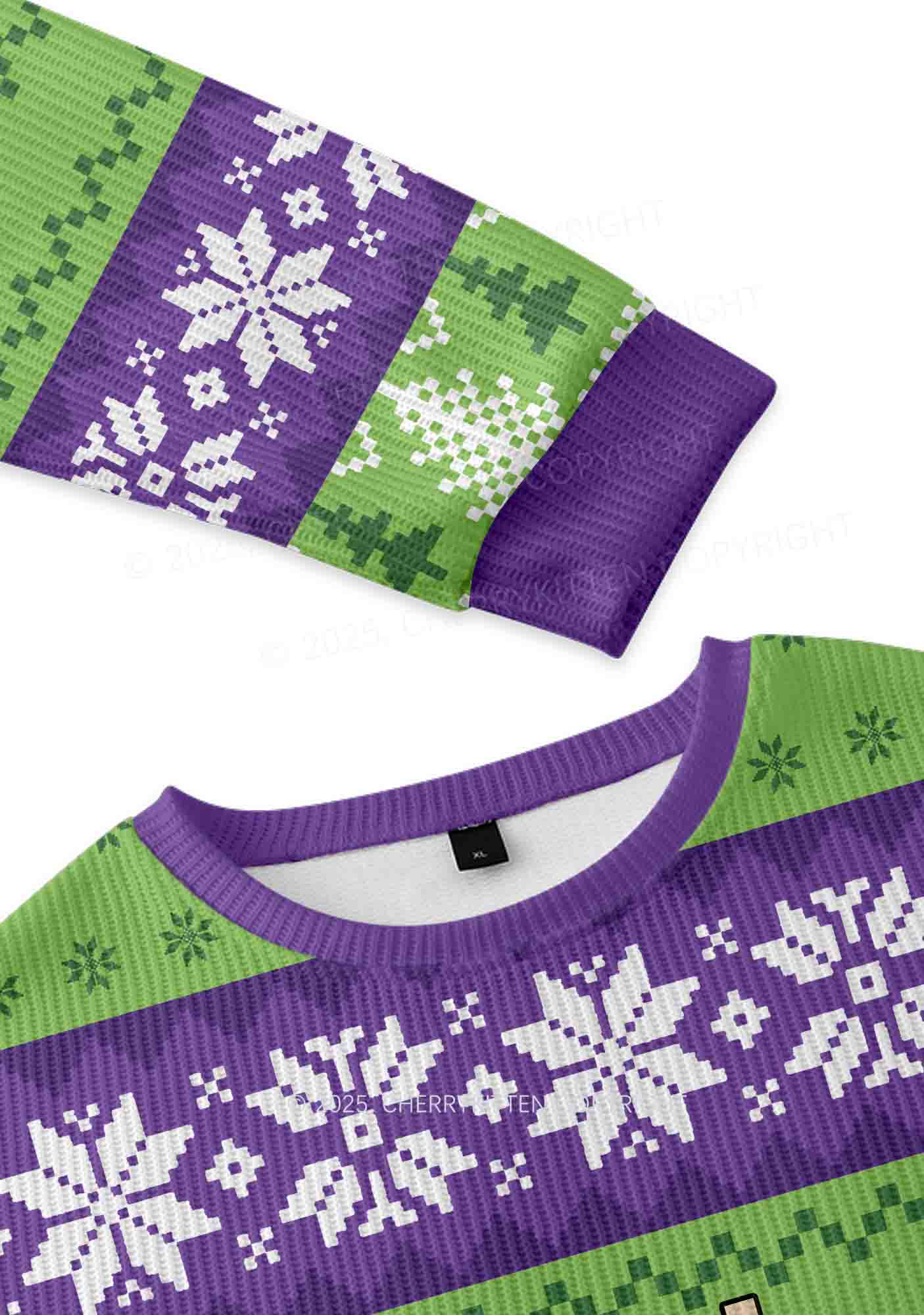 I Roll Blunts Y2K Christmas Knit Sweatshirt Cherrykitten - Image 3
