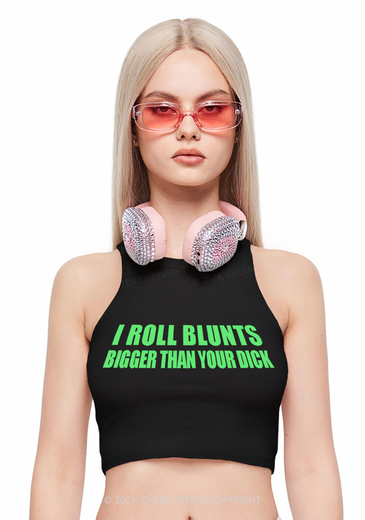 I Roll Blunts Y2K Crop Tank Top Cherrykitten - Image 2