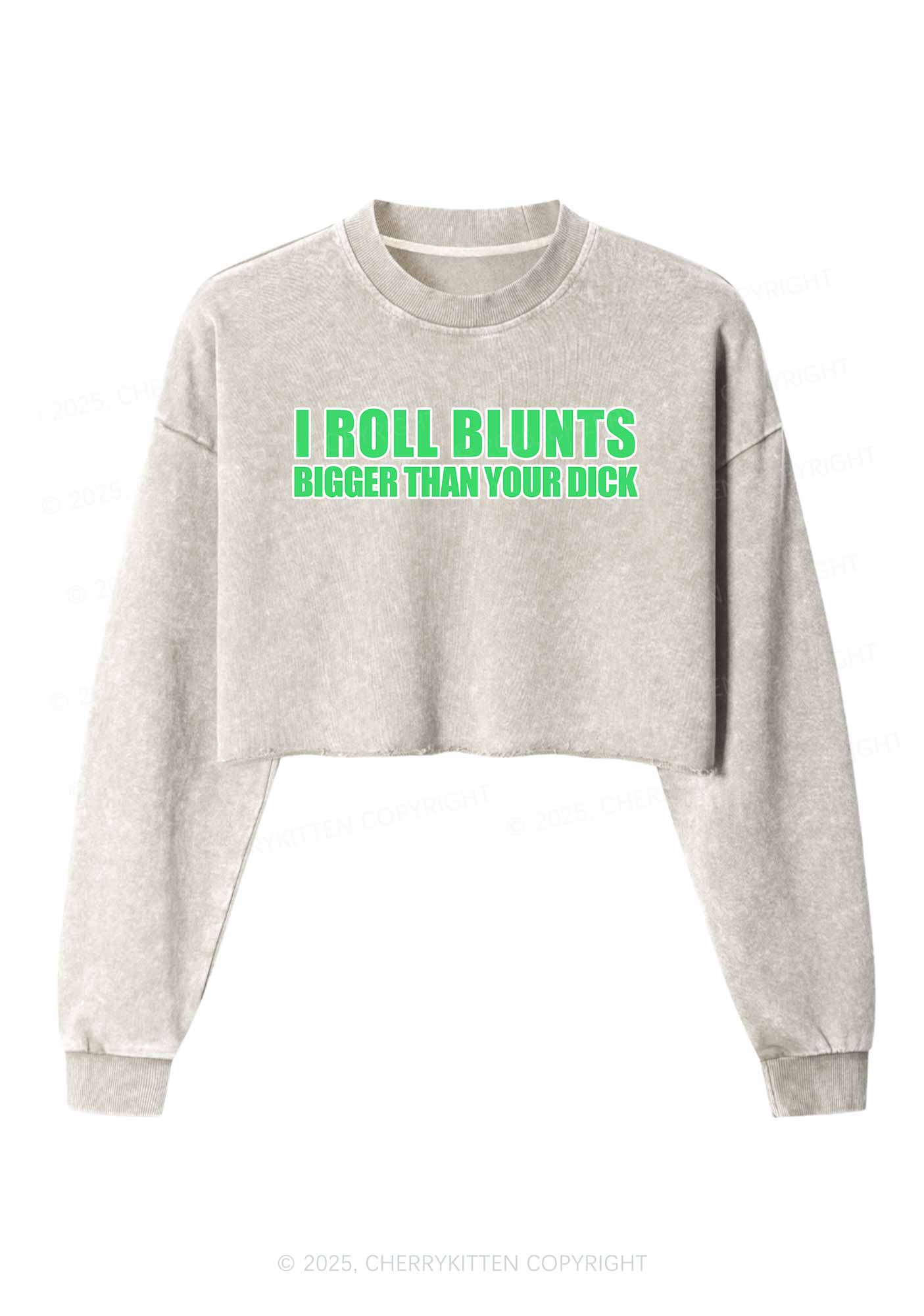 I Roll Blunts Y2K Crop Washed Sweatshirts Cherrykitten - Image 3